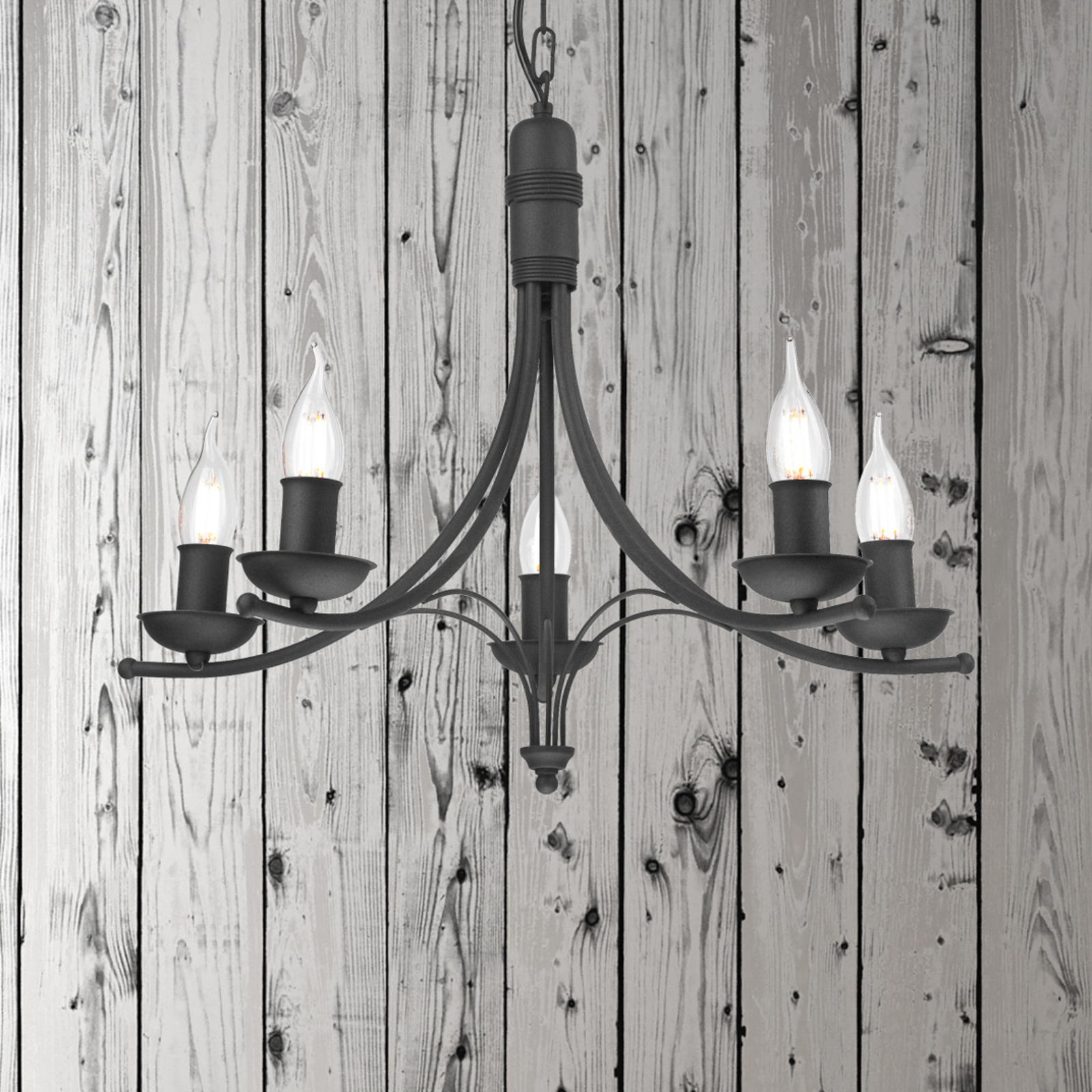 Kandela chandelier, five-bulb, black
