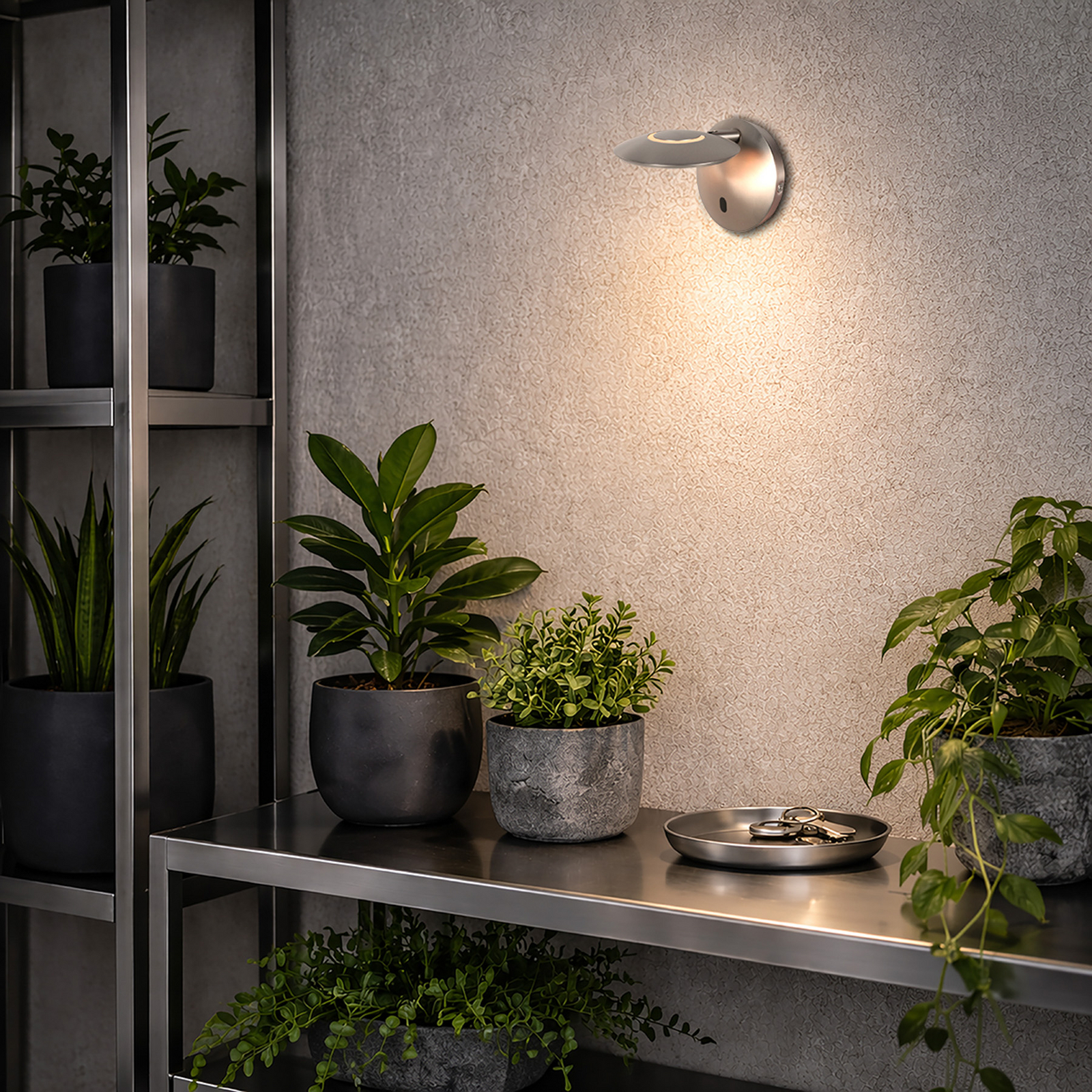LED wandlamp Zenith 2, staalkleurig, CCT, metaal, stekker