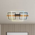 Cadre LED ceiling light, CCT, 75 cm, black, wood