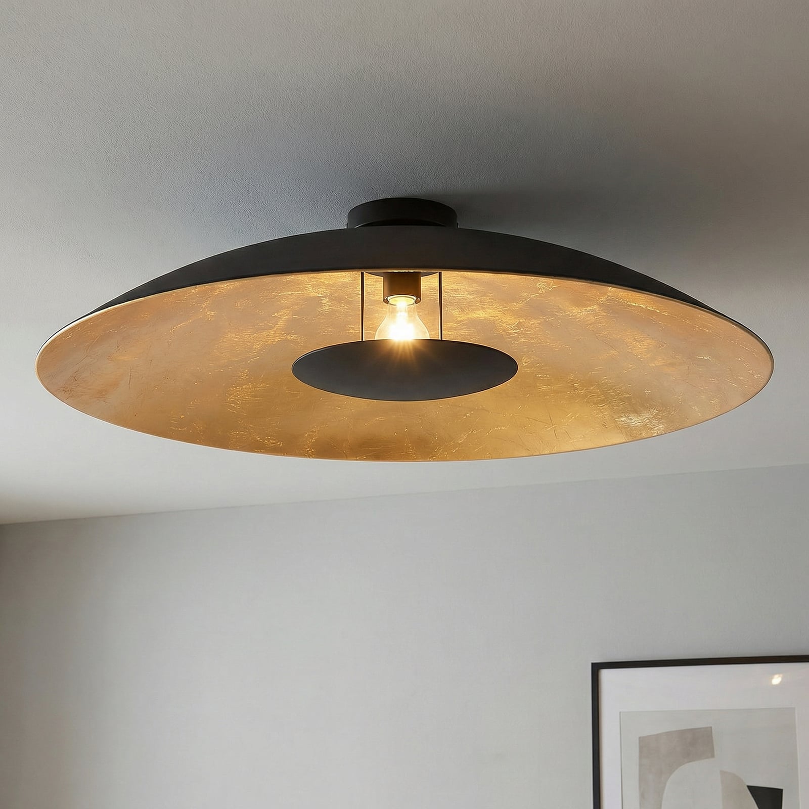 Stropní svítidlo Lindby Narisara, Ø 80 cm, E27, černo-zlaté