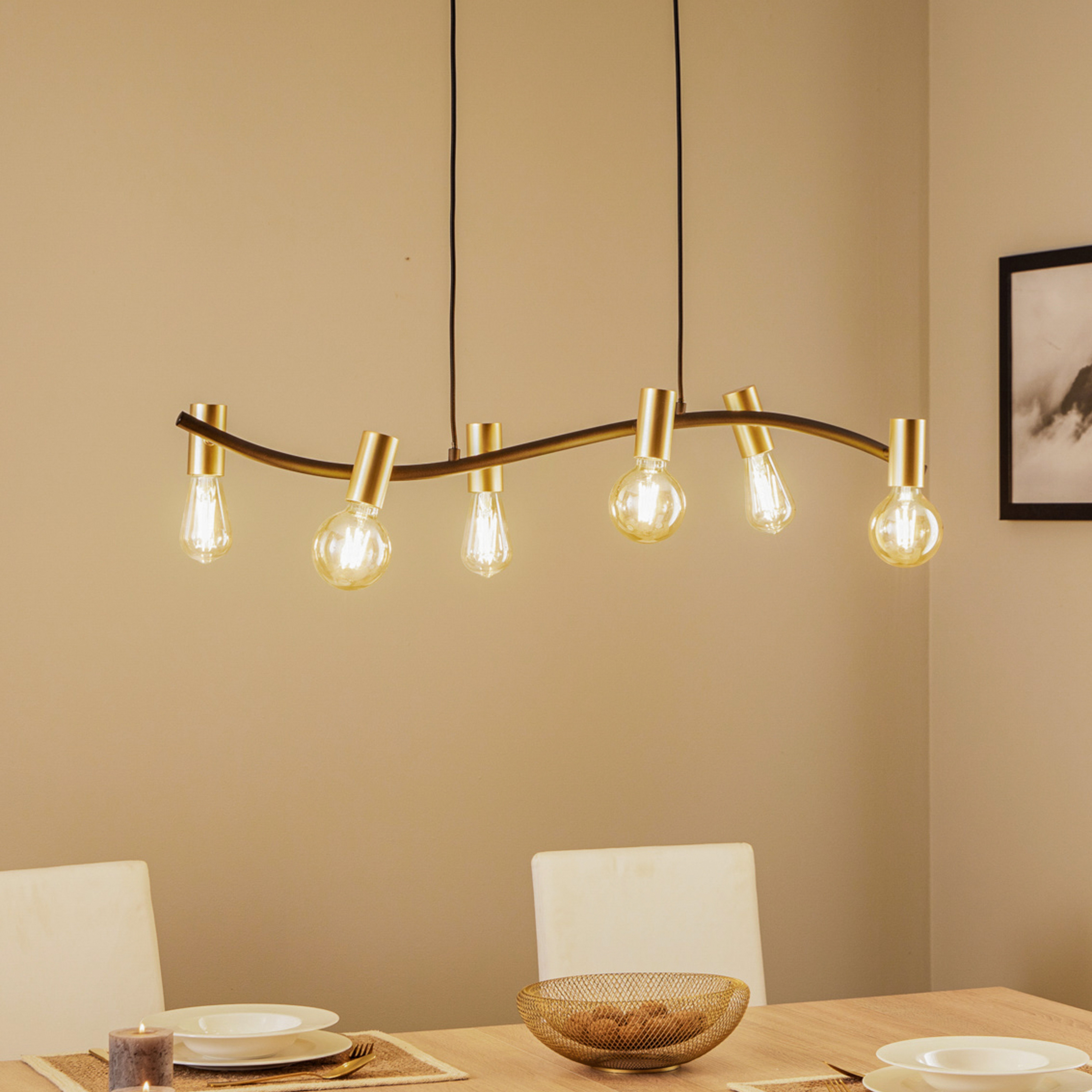 Lindby suspension Anito, noir/or, métal, 100 cm, E27