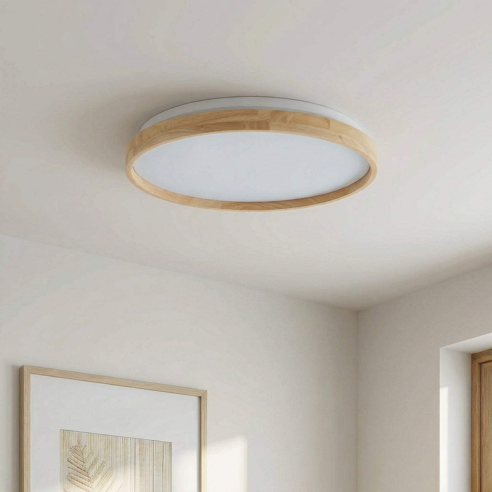 Lindby Smart Plafonnier LED Mirren Bois Ø49,5cm CCT Tuya