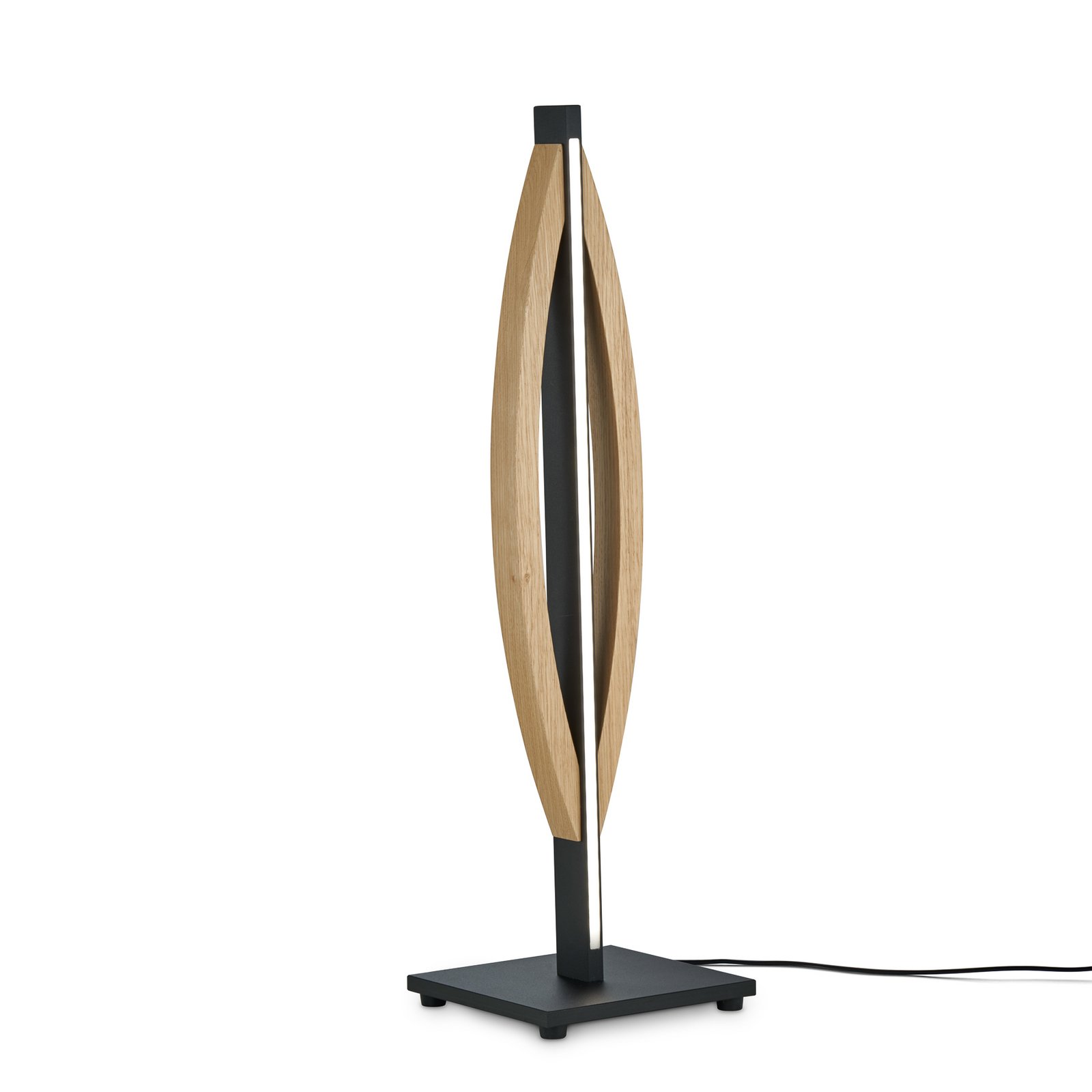 Quitani lámpara de mesa LED Kiera, roble/negro mate