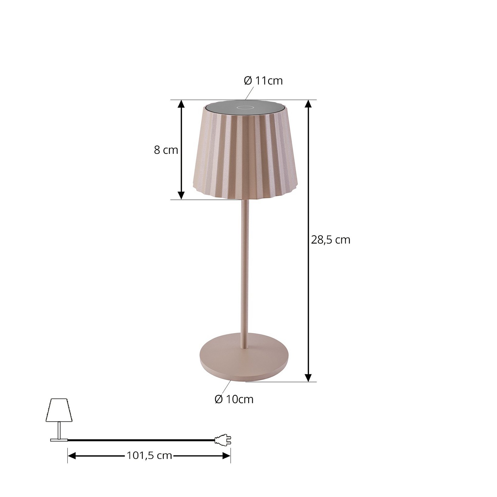 Lindby LED uzlādējama galda lampa Esali, bēšs, metāls, IP54