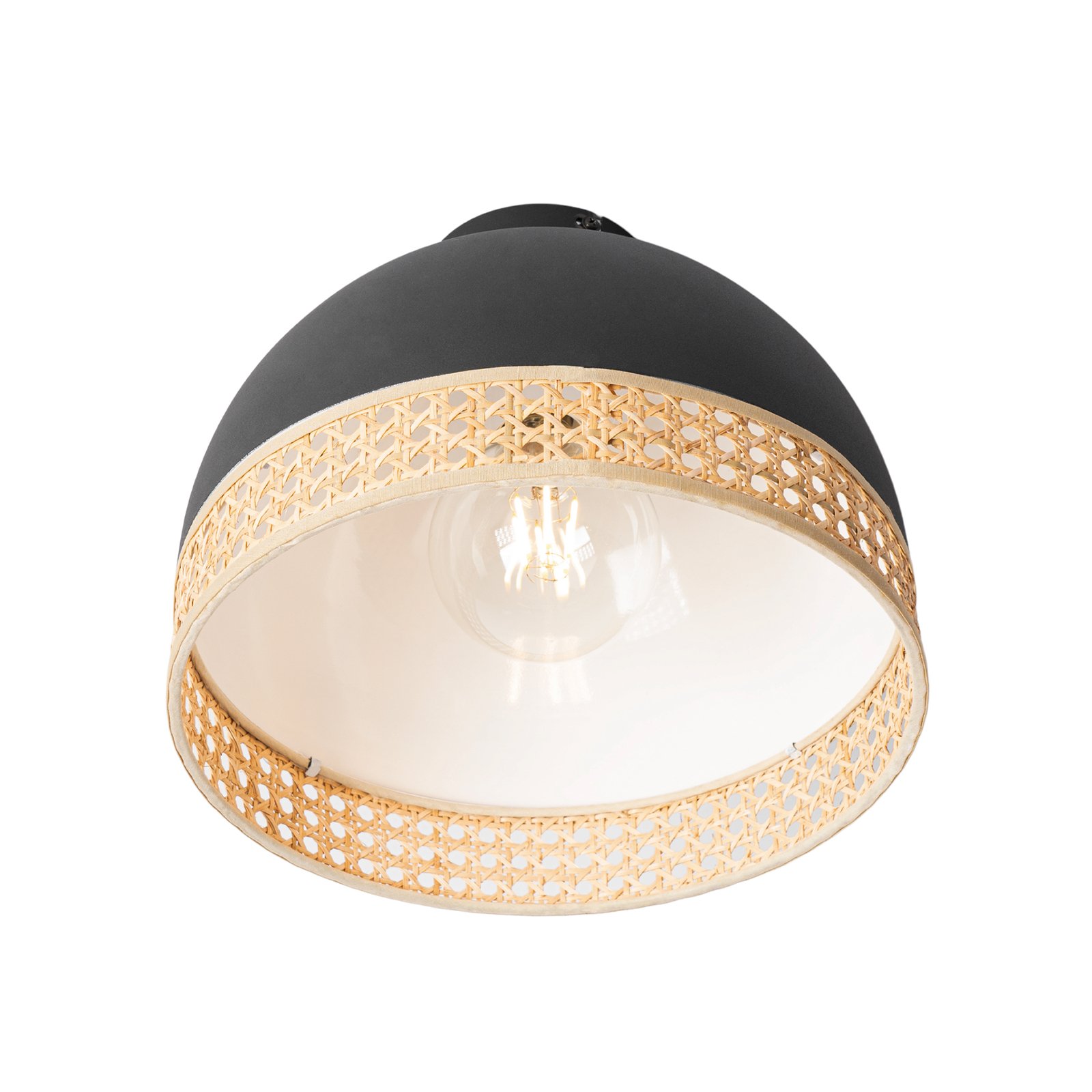 Lindby Lonnaris ceiling lamp with rattan, solid