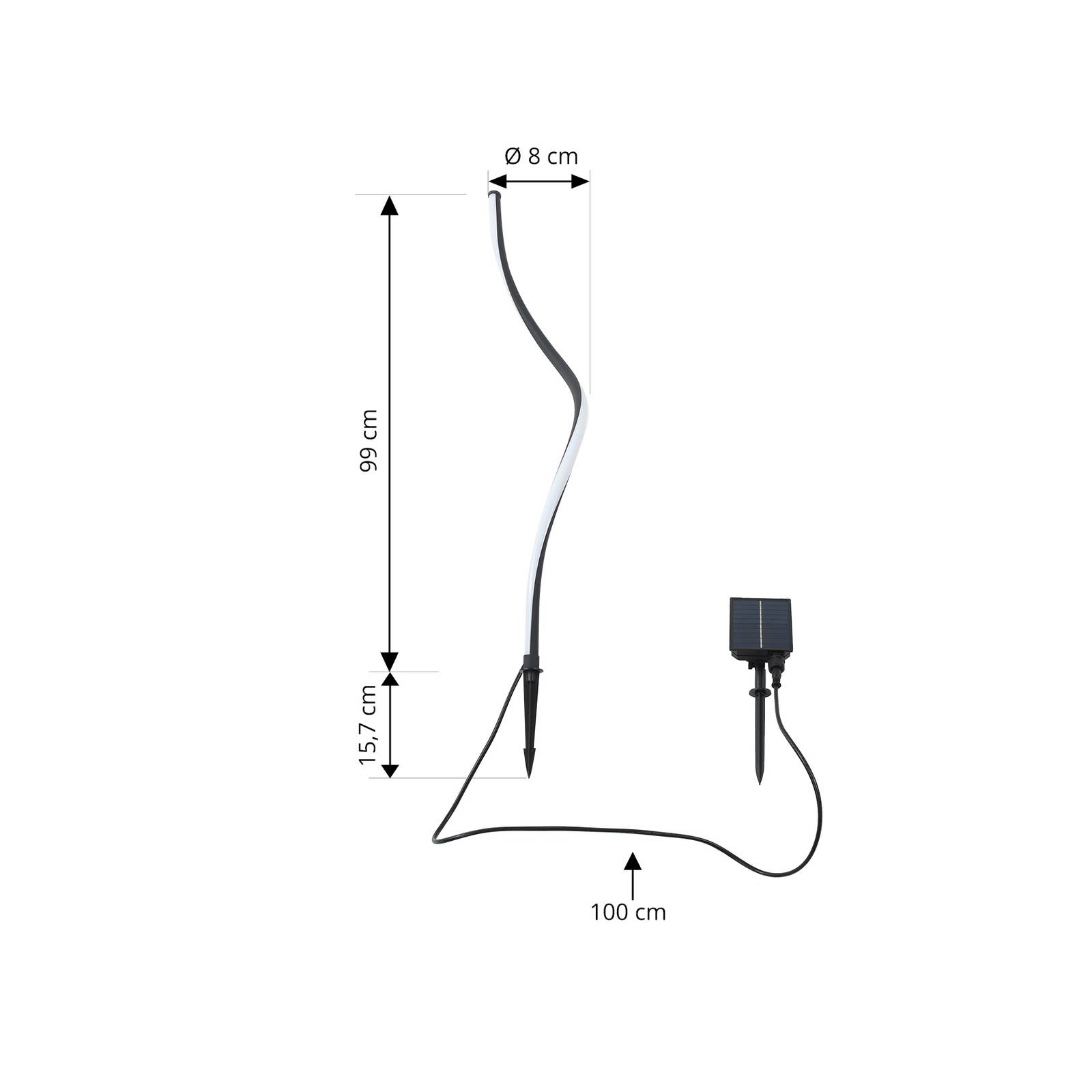 Lampa solarna LED Sabriel, zakrzywiona, czarna, aluminium, 3000K