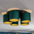 Plafoniera Soho, cilindro rotondo 5 luci verde/oro