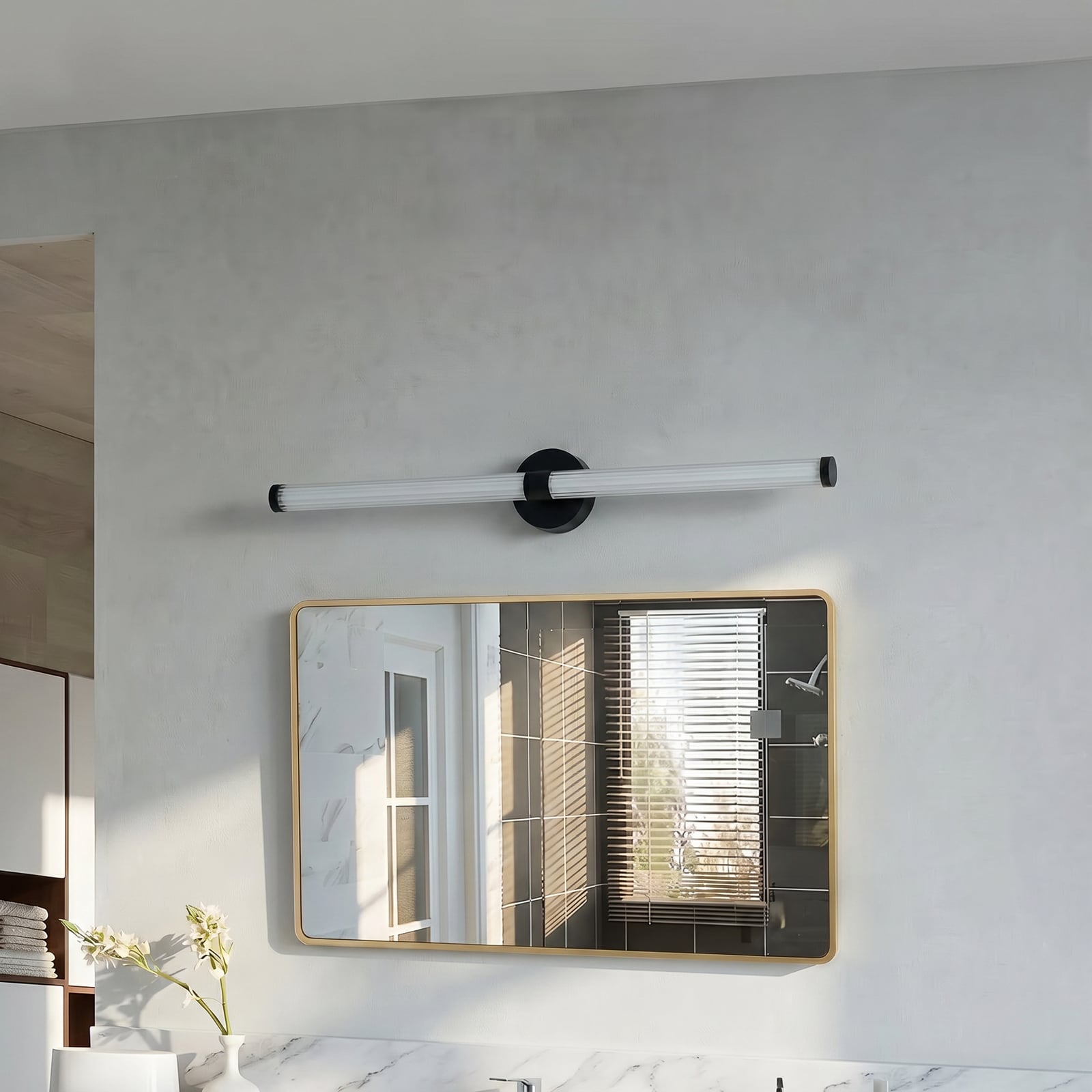 Lucande LED-seinavalgusti Melisa, must, 90 cm, CCT, IP44