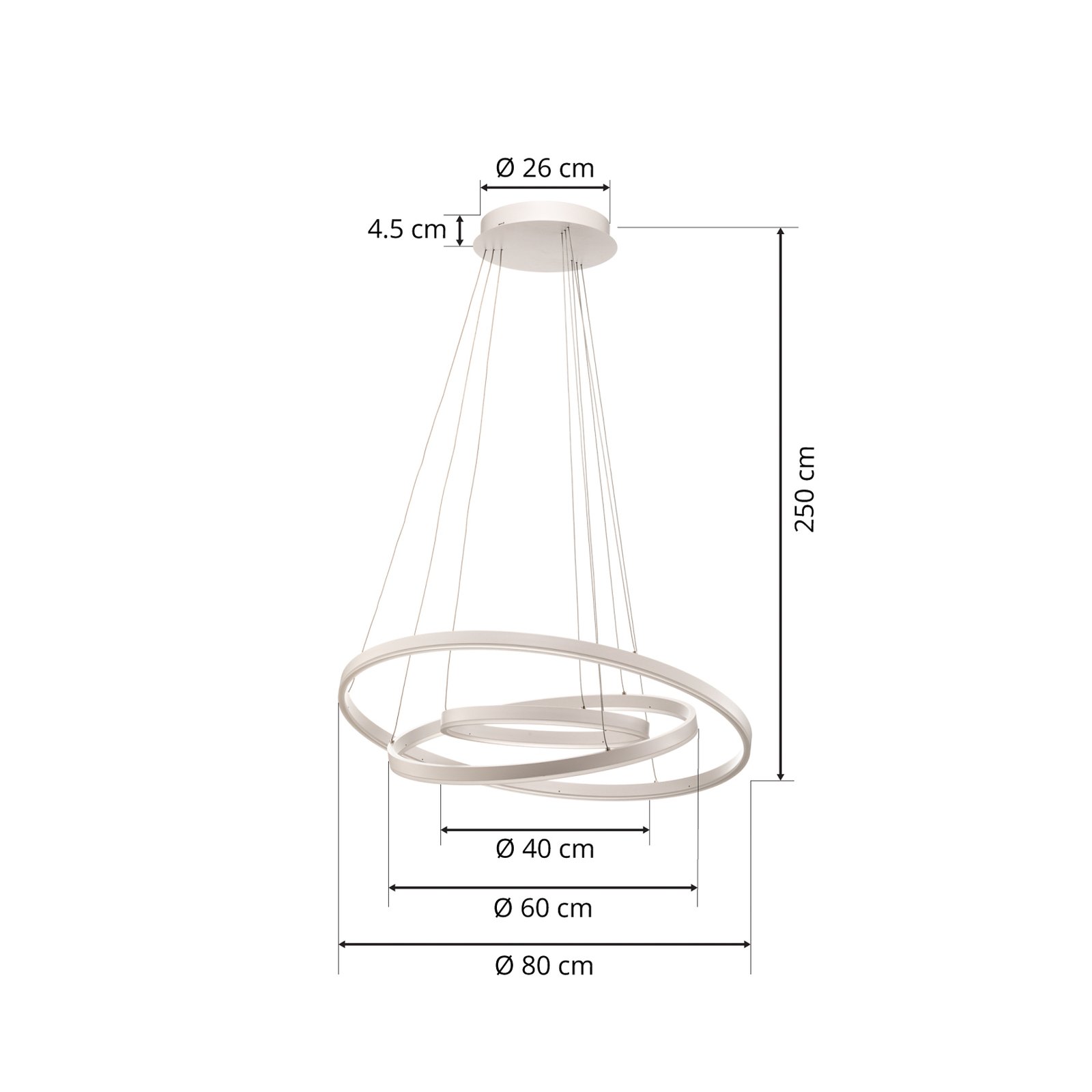 Arcchio Albiona LED hanging light, white, 3 rings