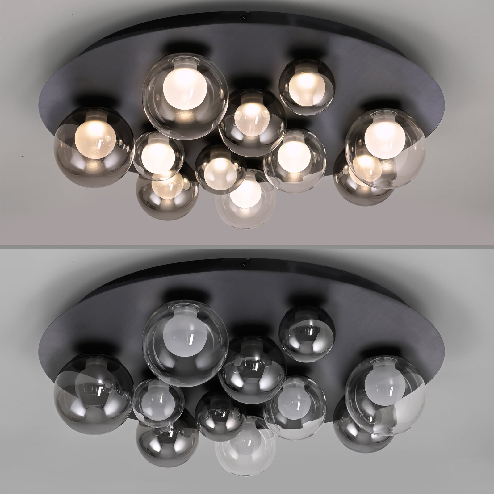 Popup LED-Deckenlampe, grau/rauchgrau, Ø60 cm, 11-fl. - PURE Popup LED-Deckenlampe, grau/rauchgrau, Ø60 cm, 11-fl. - PURE