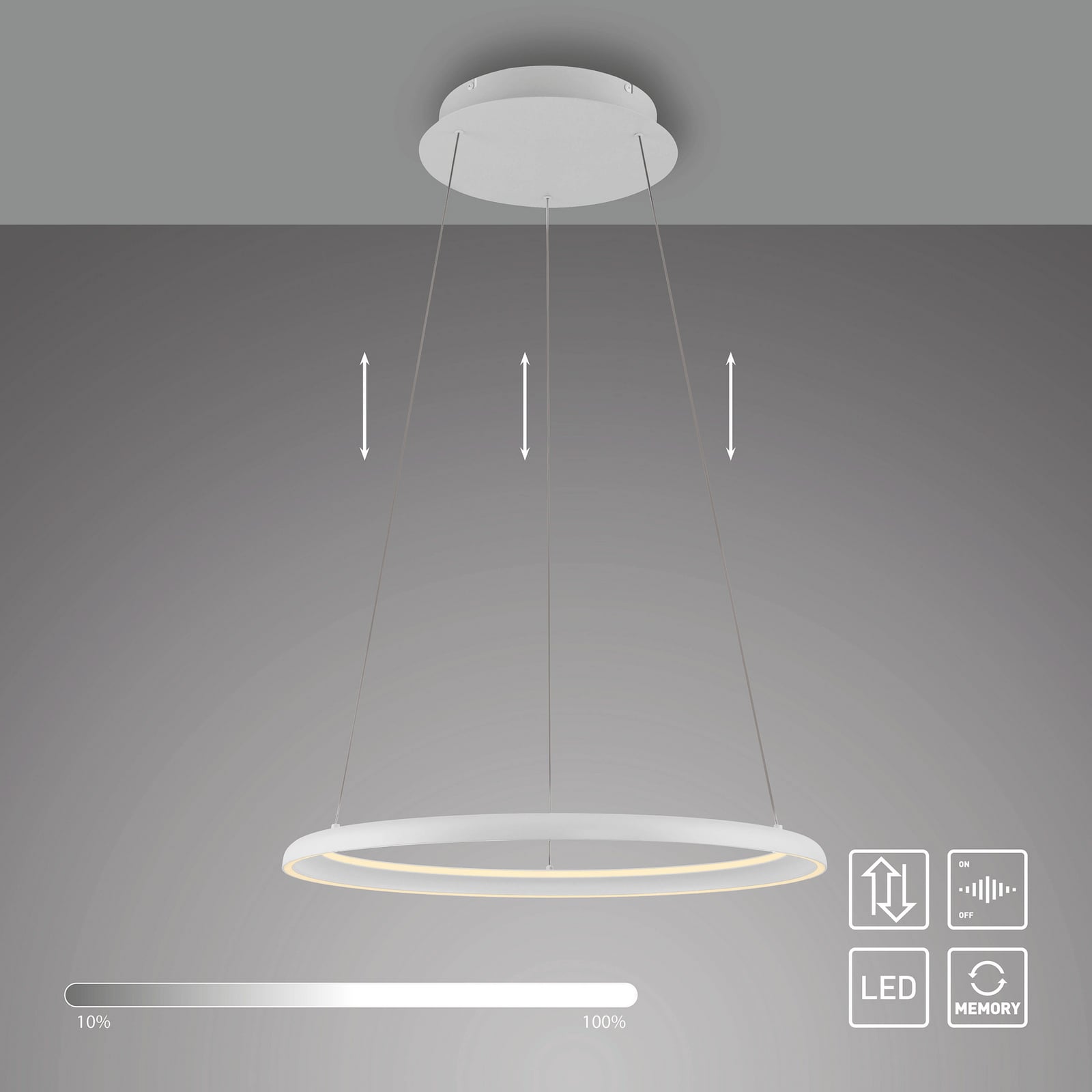 LED viseća svjetiljka QUILLO, bijela, Ø 60 cm, metal, s prigušivačem