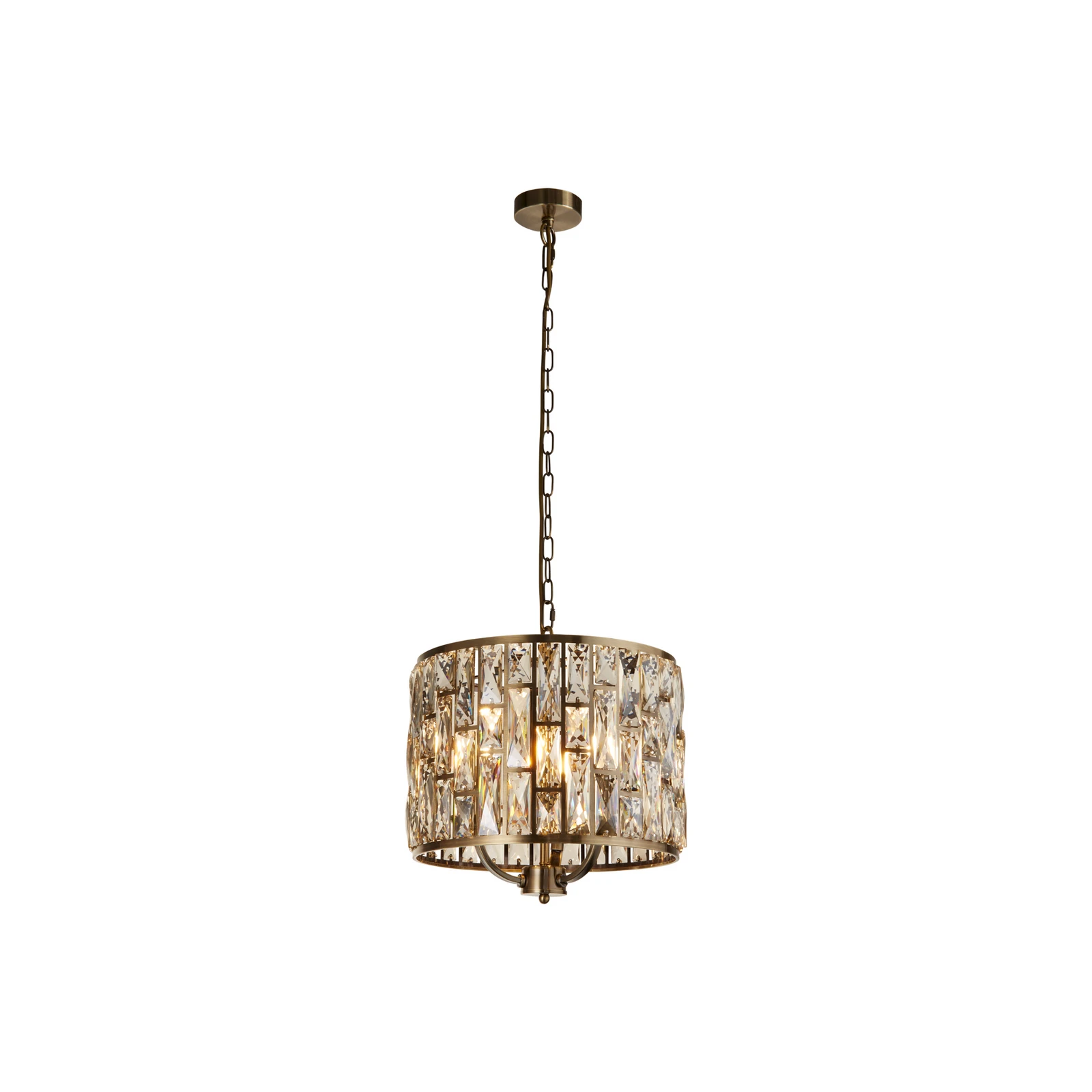 Bijou pendant light, 3-bulb, brass, crystal glass