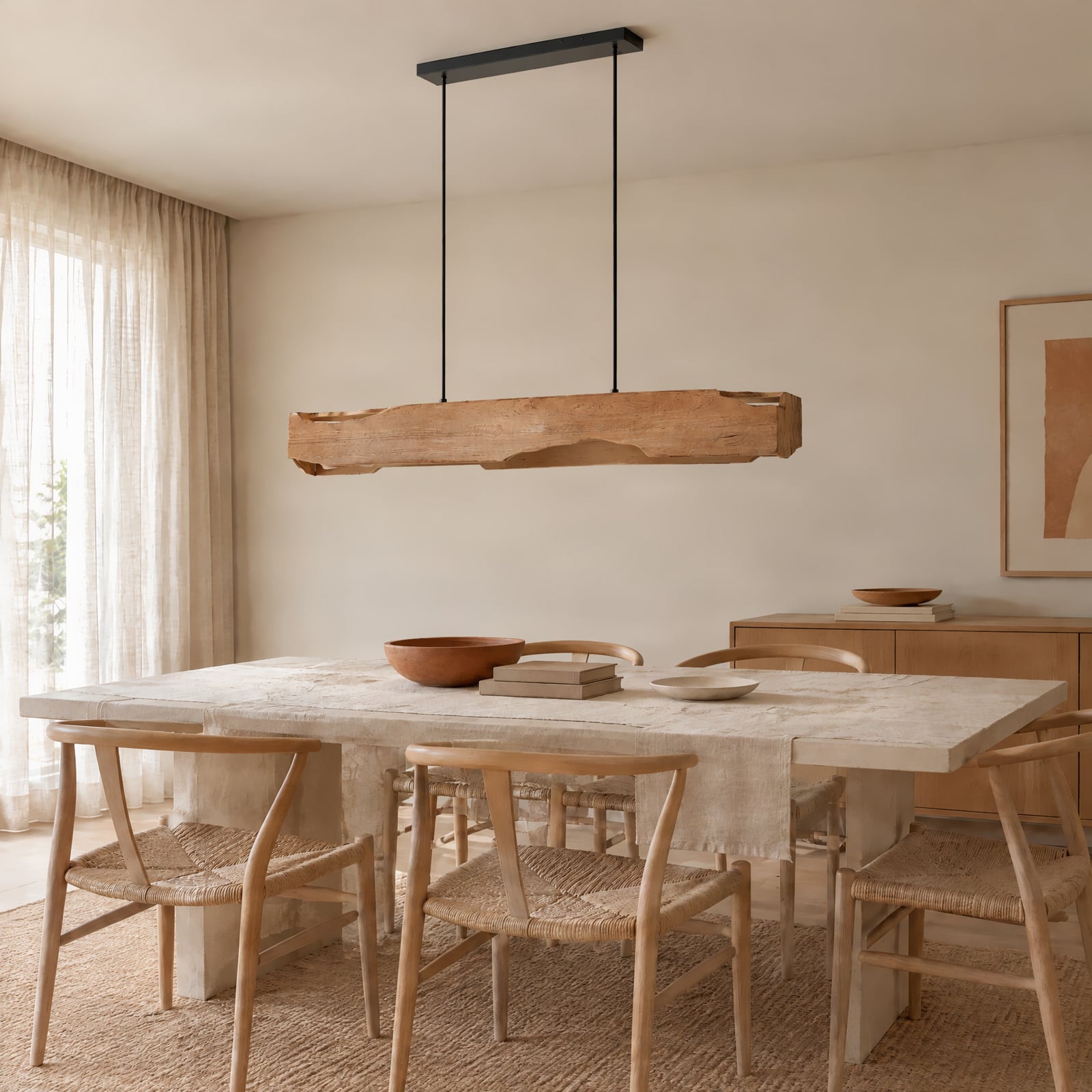 Candeeiro suspenso Lucande Tarry, madeira, comprimento 110 cm, E27 Candeeiro suspenso Lucande Tarry, madeira, comprimento 110 cm, E27