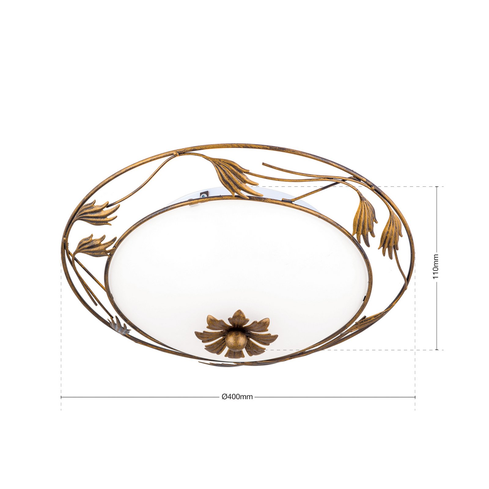 Candeeiro de teto Fleur, dourado antigo, Ø 40cm