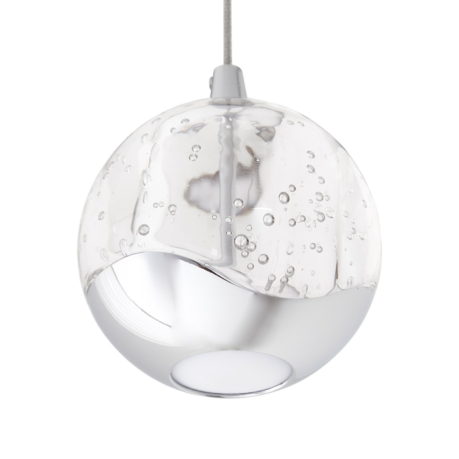 Lucande LED hanging light Hayley, Ø 9 cm, chrome-coloured, glass