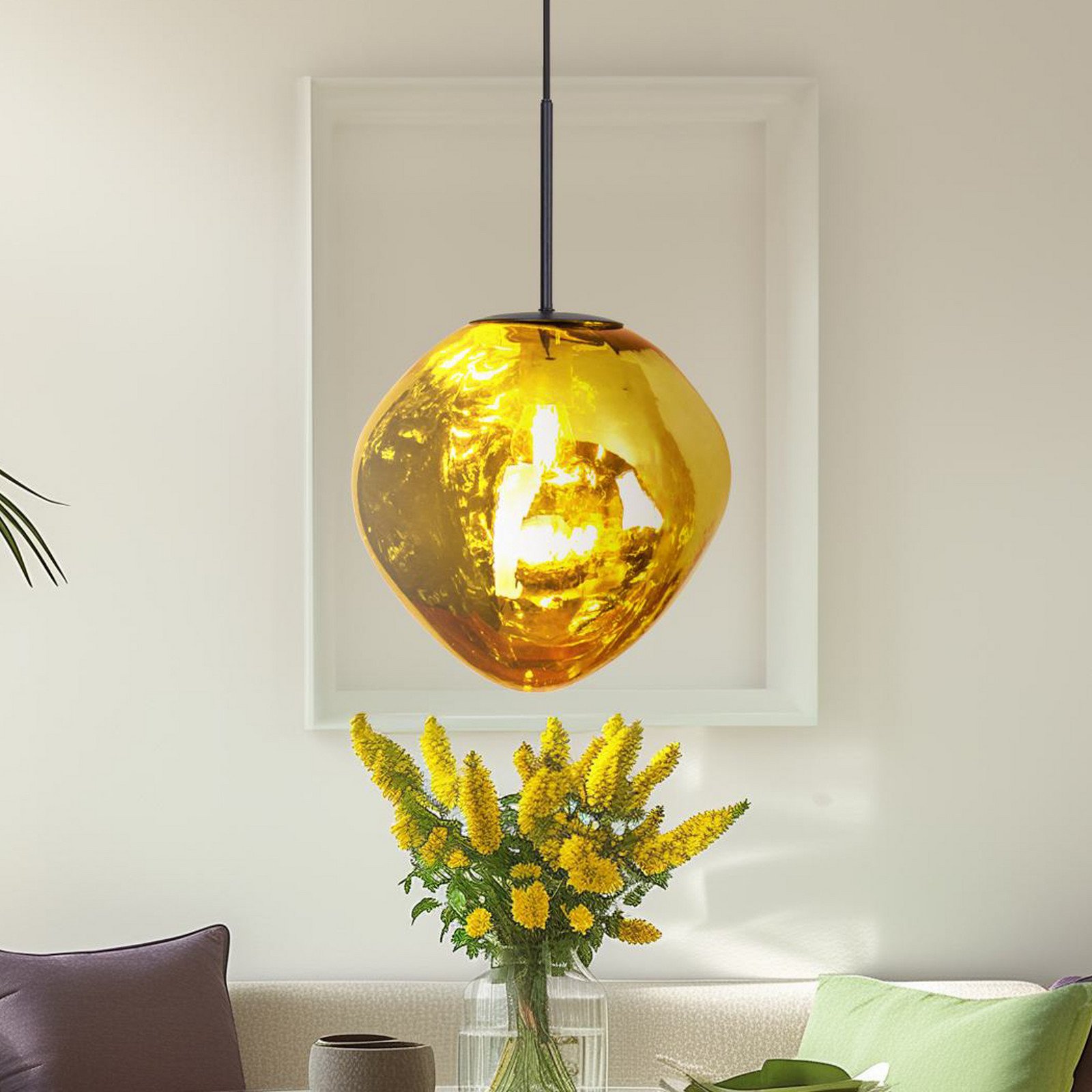 Eco-Light Lampă suspendată Canopus aurie Ø 28 cm sticlă E27 - Camera de zi / sufragerie - modern - auriu-transparent negru