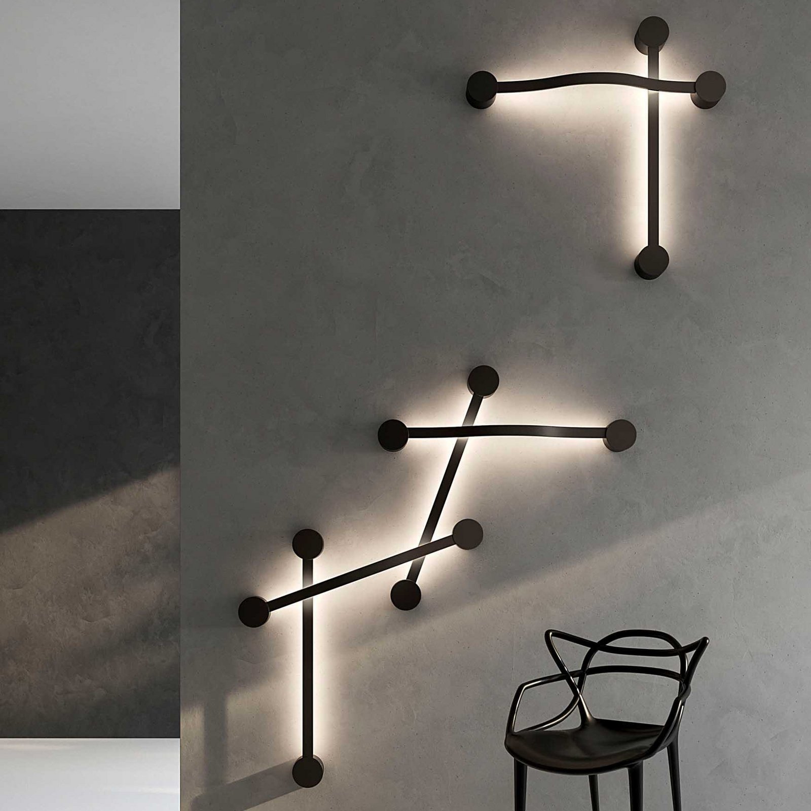 OLEV LED-Wandlampe Segmento, schwarz, Metall, 85 cm, 2.700 K