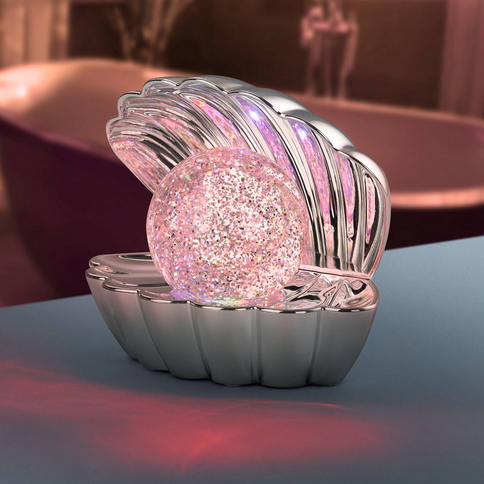 LED-Tischleuchte Shelly, chromfarben, Kunststoff, 18 cm, RGB günstig online kaufen