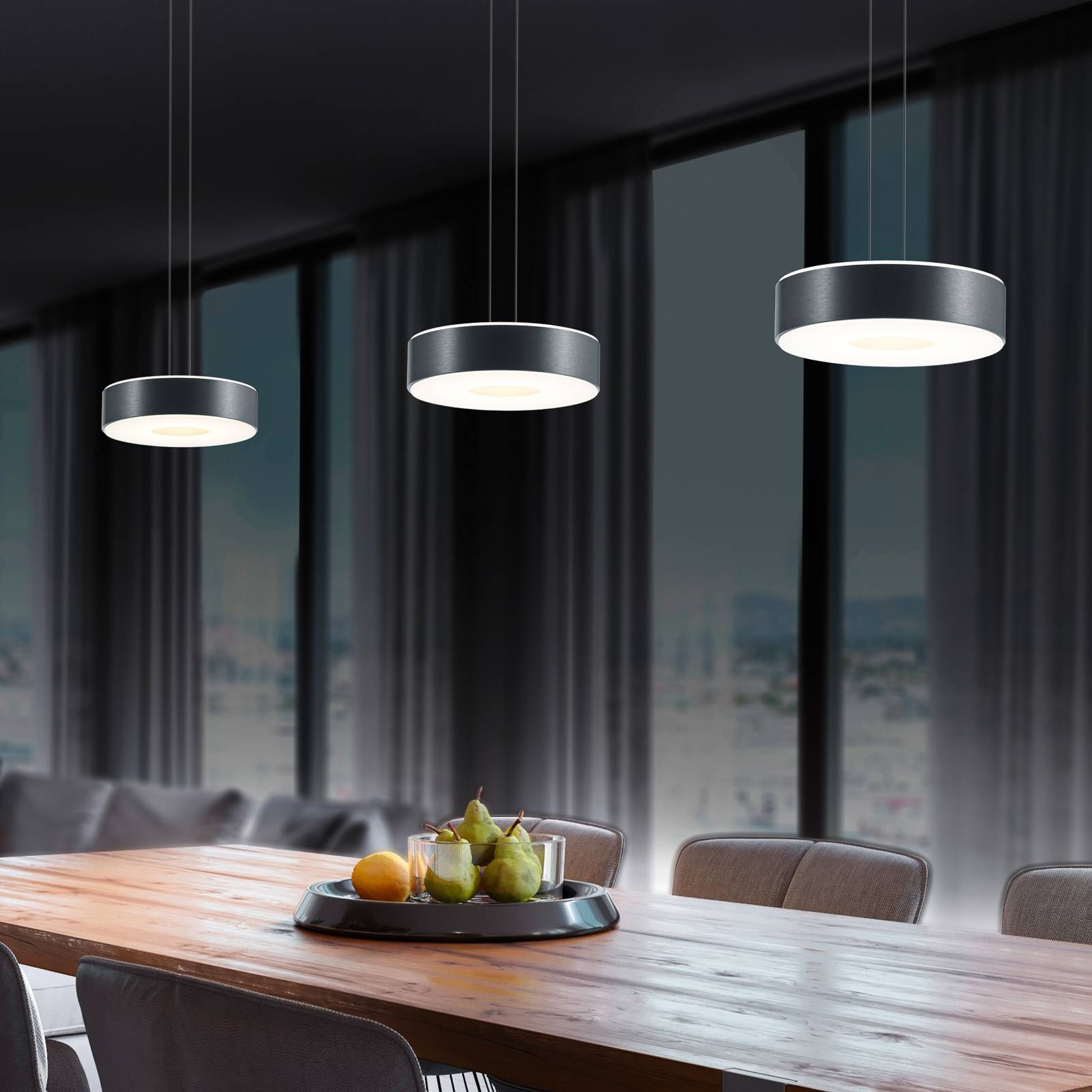 BANKAMP Tondo LED hanging lamp 3-bulb anthracite, for Living / Dining Room, glass, metal, 39 W, energy efficiency: A+, L: 120 cm