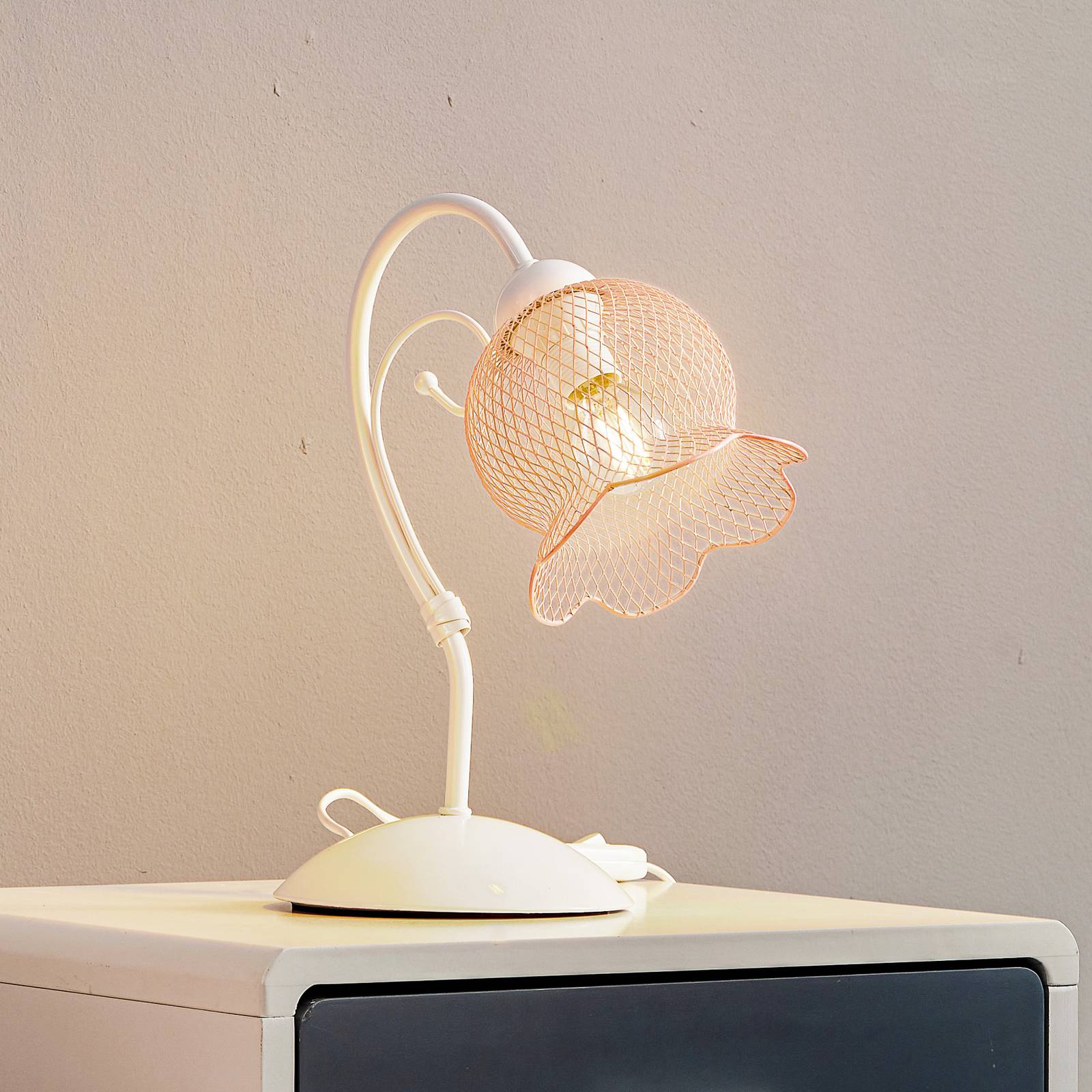 Bordslampa Mia med nätskärm i rosa