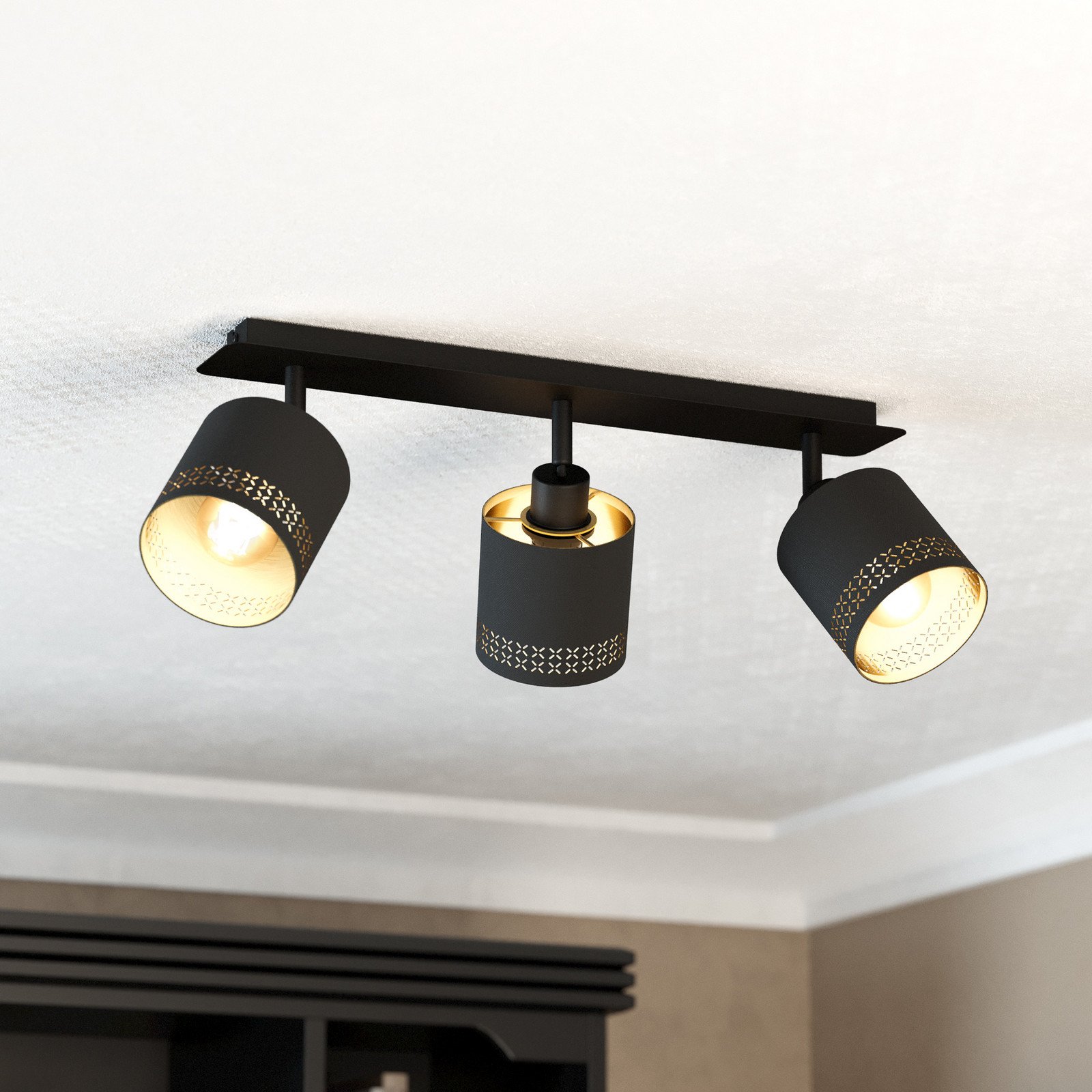 EGLO Plafonieră Esteperra negru/auriu 3 becuri - Camera de zi / sufragerie - negru auriu - Țesătură / Textil