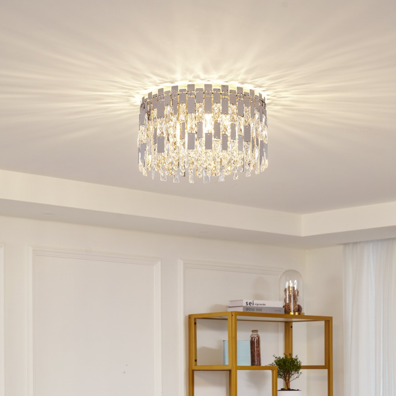 Lucande Arcan ceiling light, crystal glass, chrome
