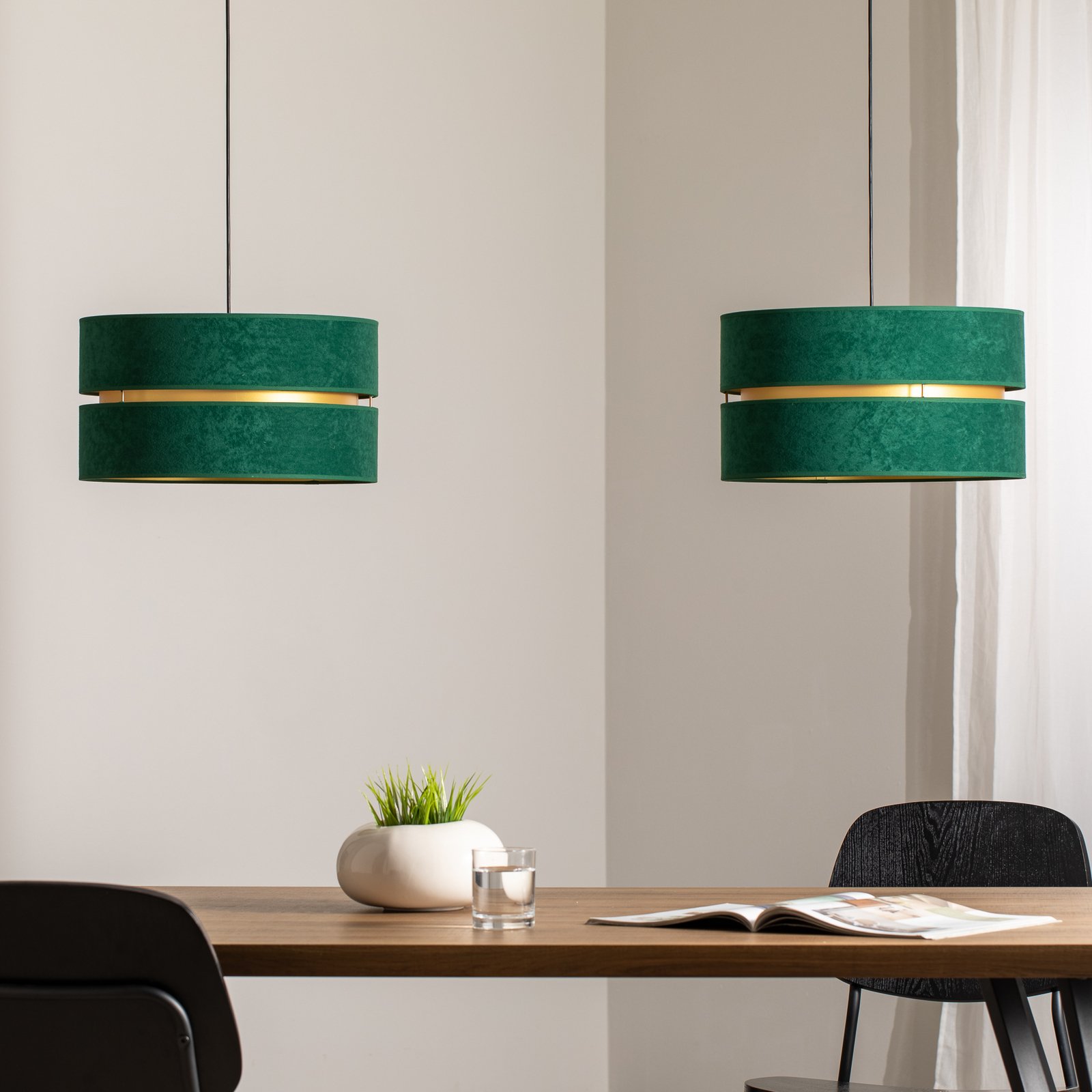 Suspension Duo, vert/doré, à 2 lampes