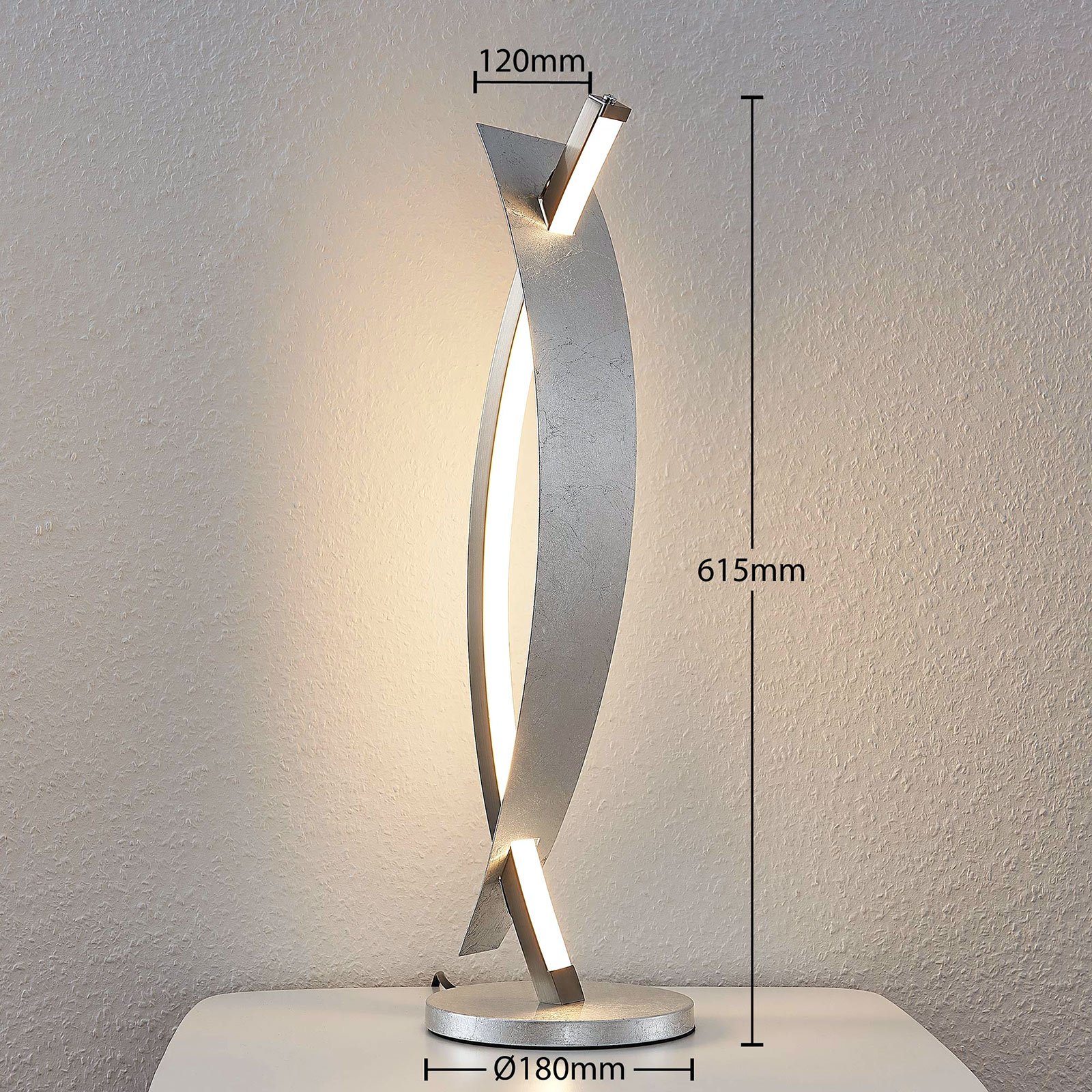 Lampada LED da tavolo Marija con effetto argento