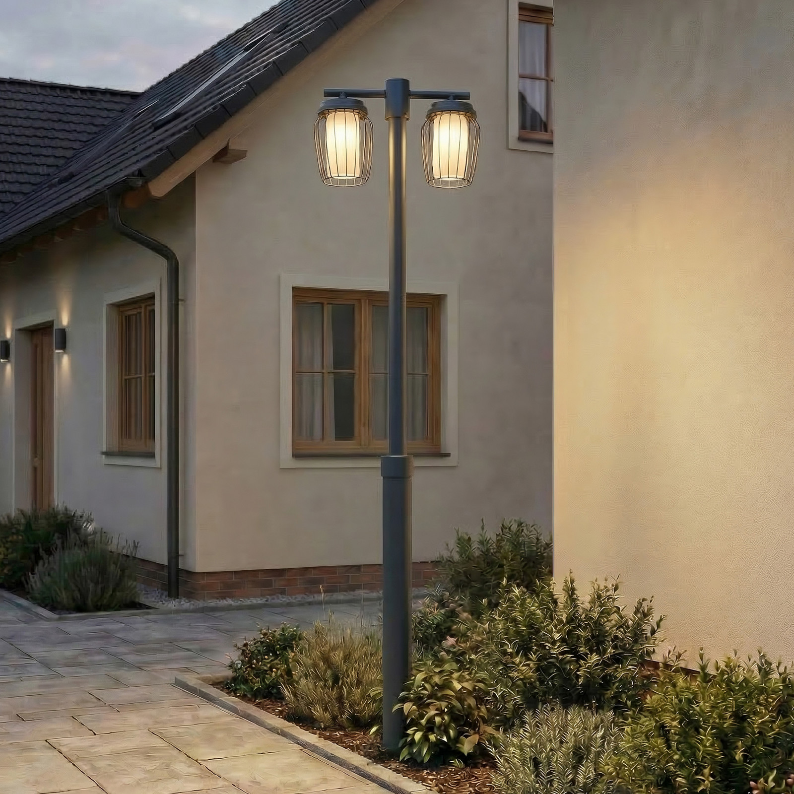 Lampa de exterior Lucande Chandan înălțime 215 cm antracit cu 2 becuri - Modern - antracit alb - Metal