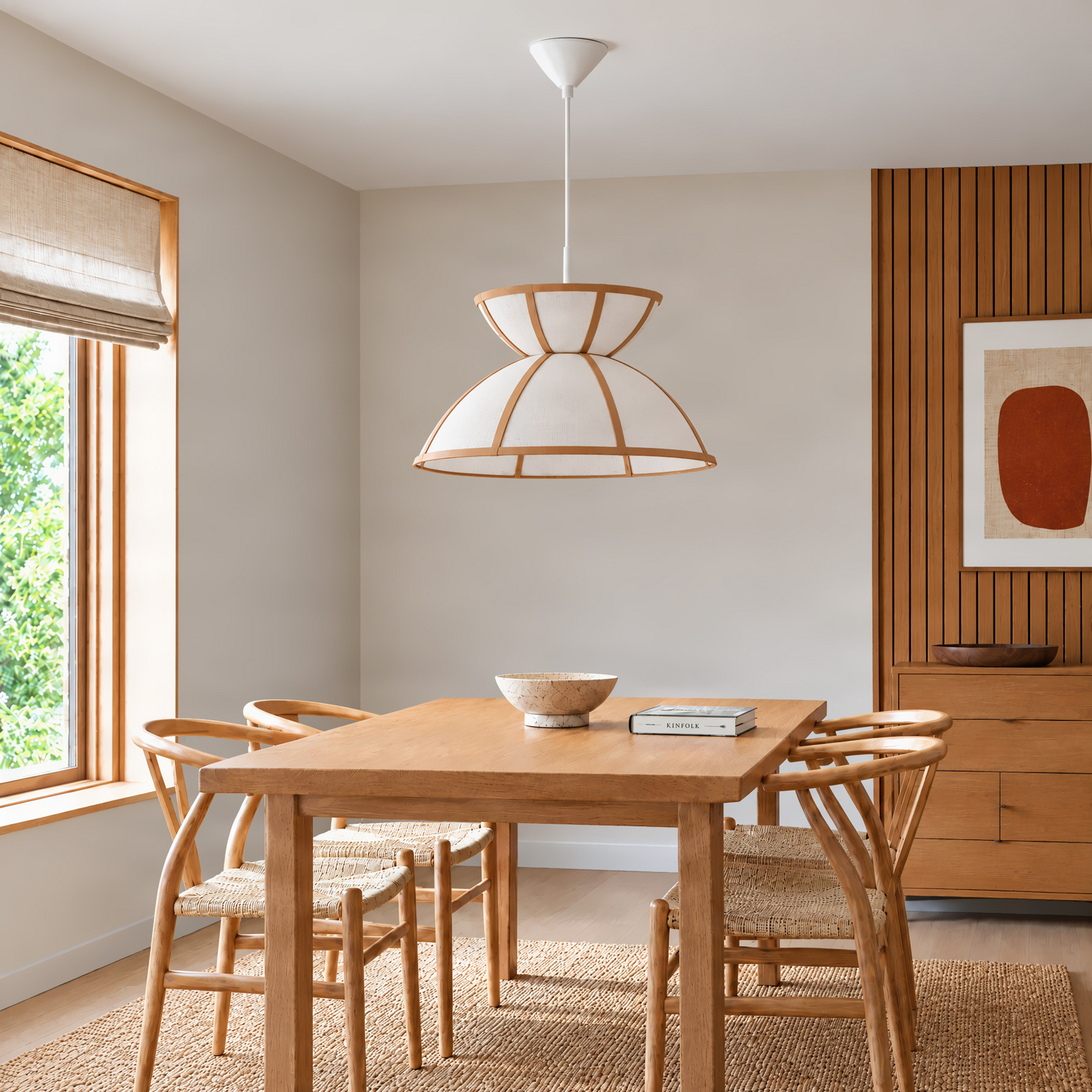 Lampada a sospensione Clarence, Ø 40 cm, beige, lino - Lucande Lampada a sospensione Clarence, Ø 40 cm, beige, lino - Lucande