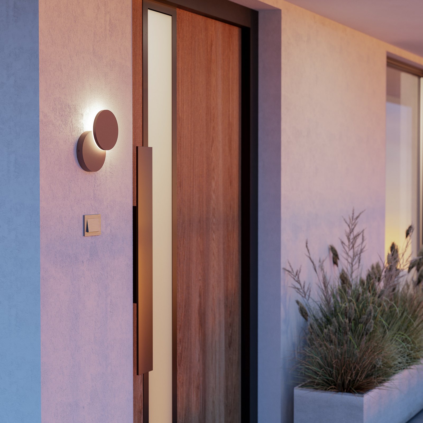 LED-Außenwandlampe Pedersano, rostfarben, Ø 14 cm Metall