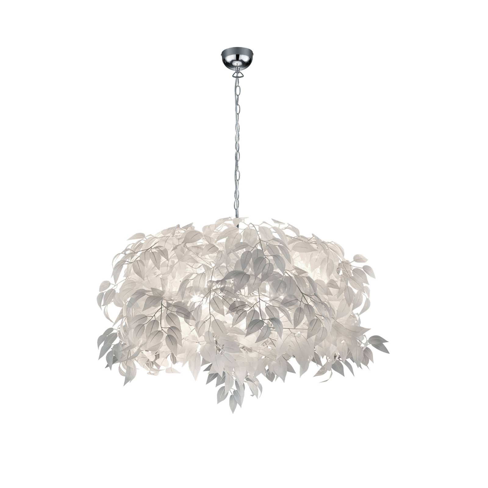 Hängeleuchte Pendellampe Blätterleuchte Esszimmerleuchte Wohnzimmerlampe Schlafzimmerleuchte weiß Blätter Metall chromfarben 4 Flammig E14 h 150 cm