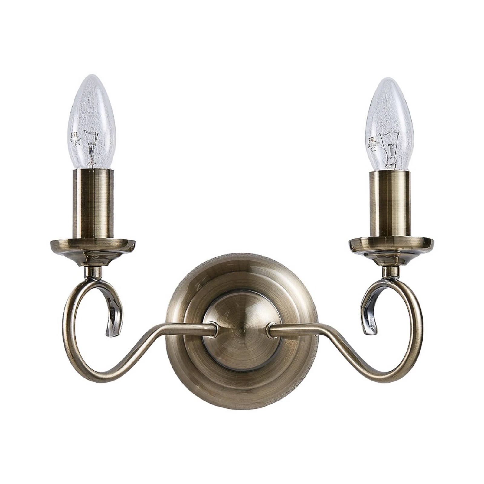 Lindby vägglampa Marnia, antik mässing, 2 lampor, 27 cm, E14