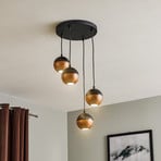 Pendant light Midnight, black/copper 4-bulb round