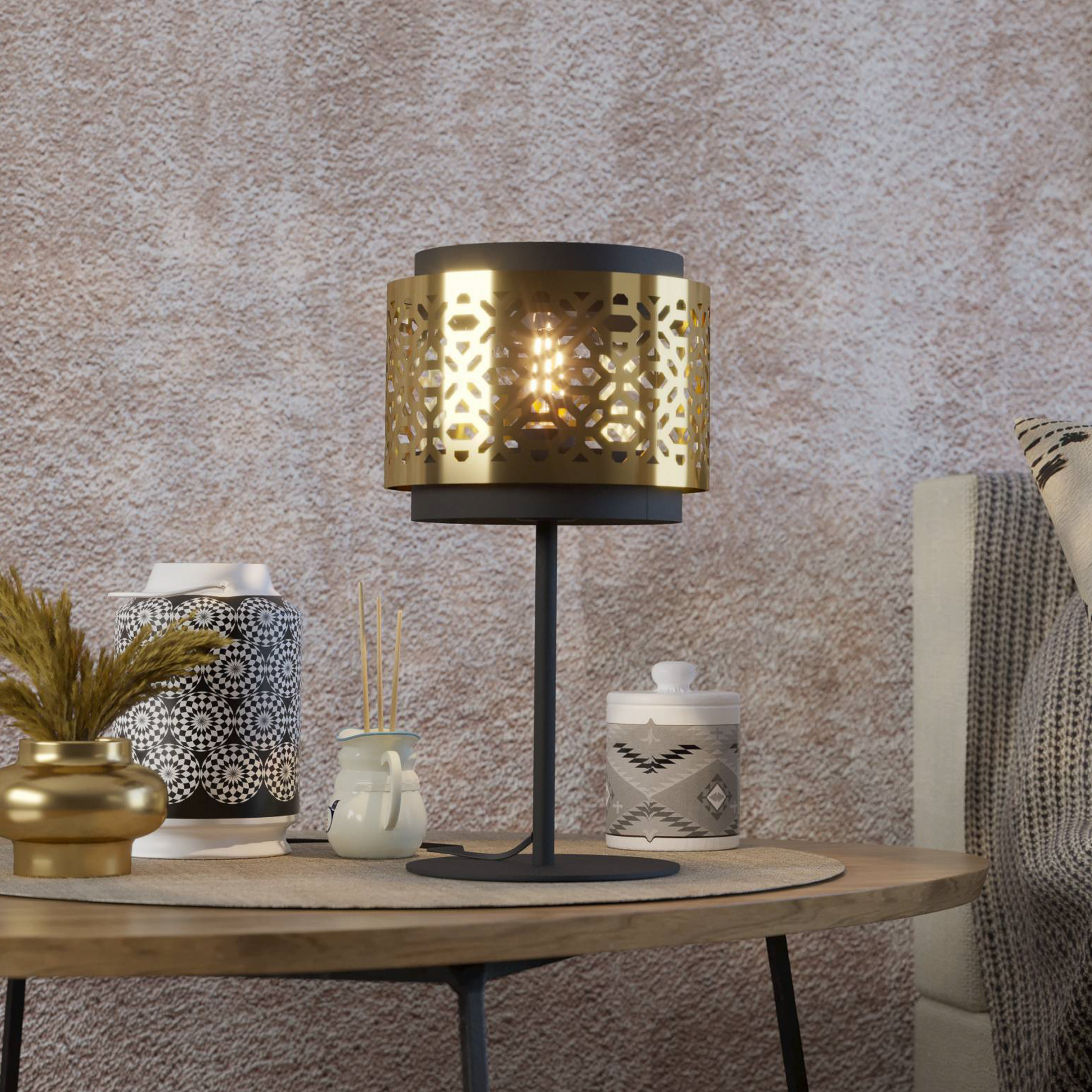 Lampa stołowa Sandbach czarna i mosiężna