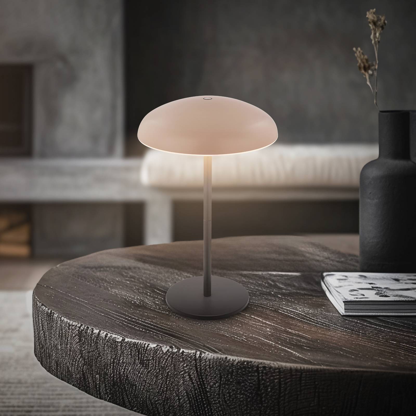 Lampa stołowa LED z akumulatorem Brilo unplugged Caxa, beżowa/antracytowa
