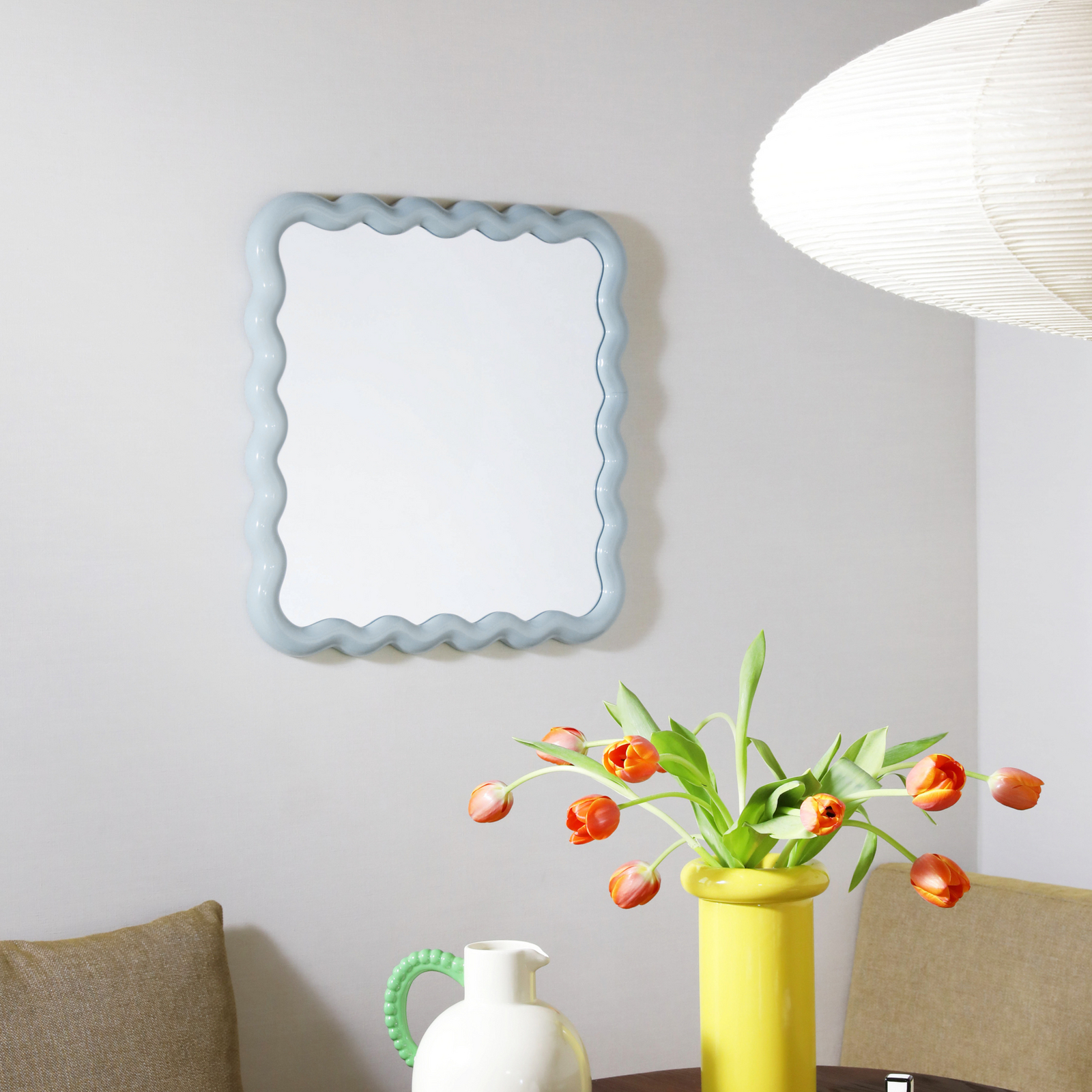 Miroir mural Zigzag Mist, bleu, Ø 59,5 cm - &Klevering