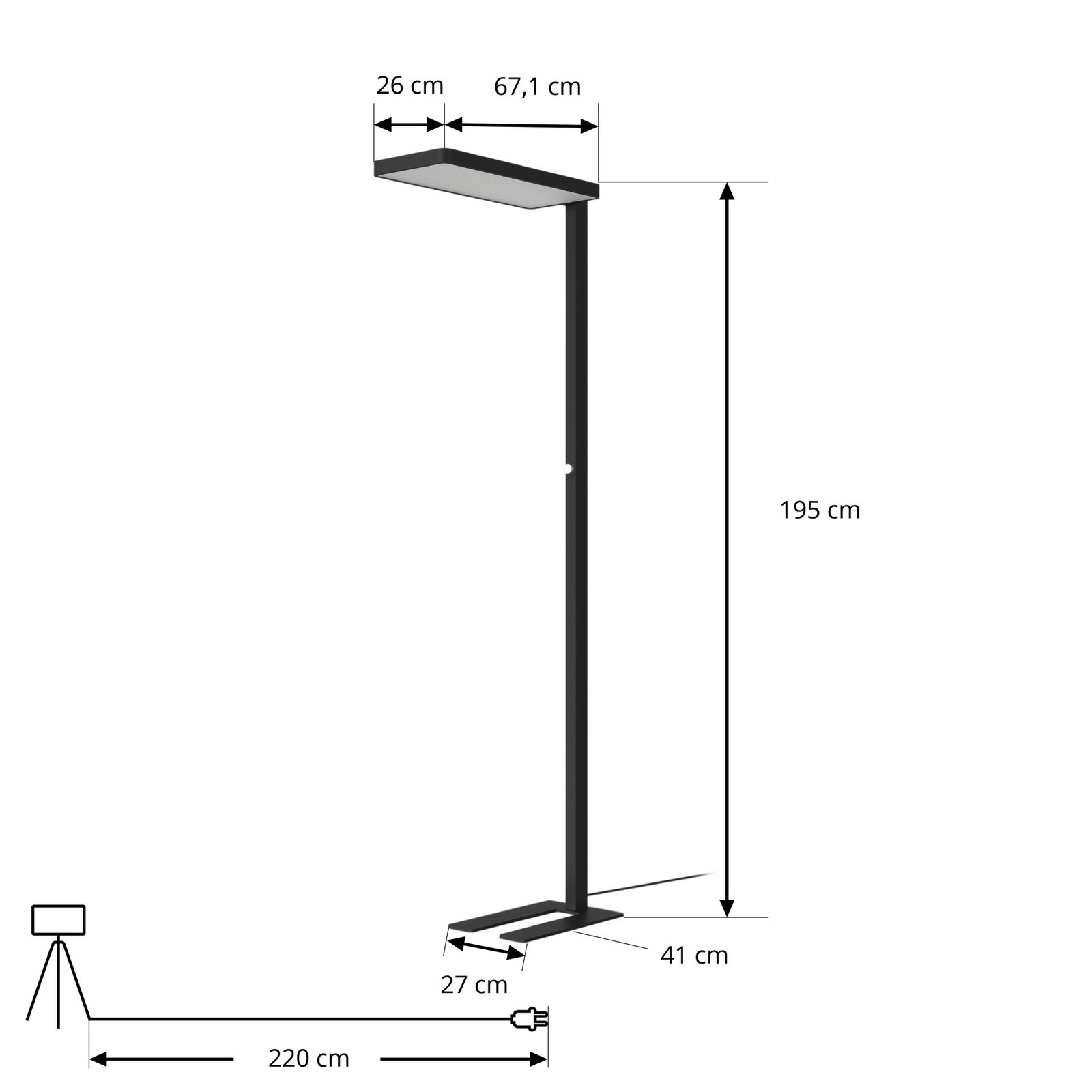 Arcchio LED floor lamp Timon, 54W, black, height 195 cm