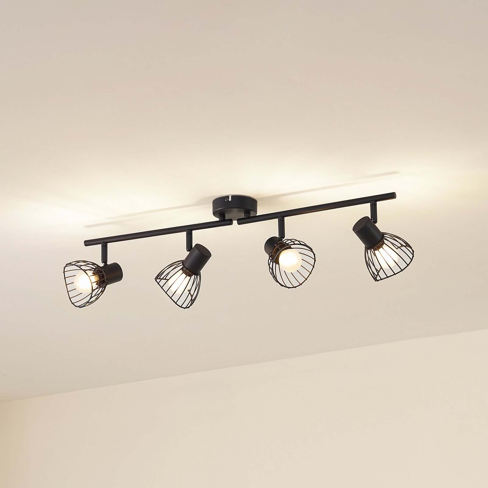 Lindby plafonnier Piena, noir, à 4 lampes, métal, 70cm