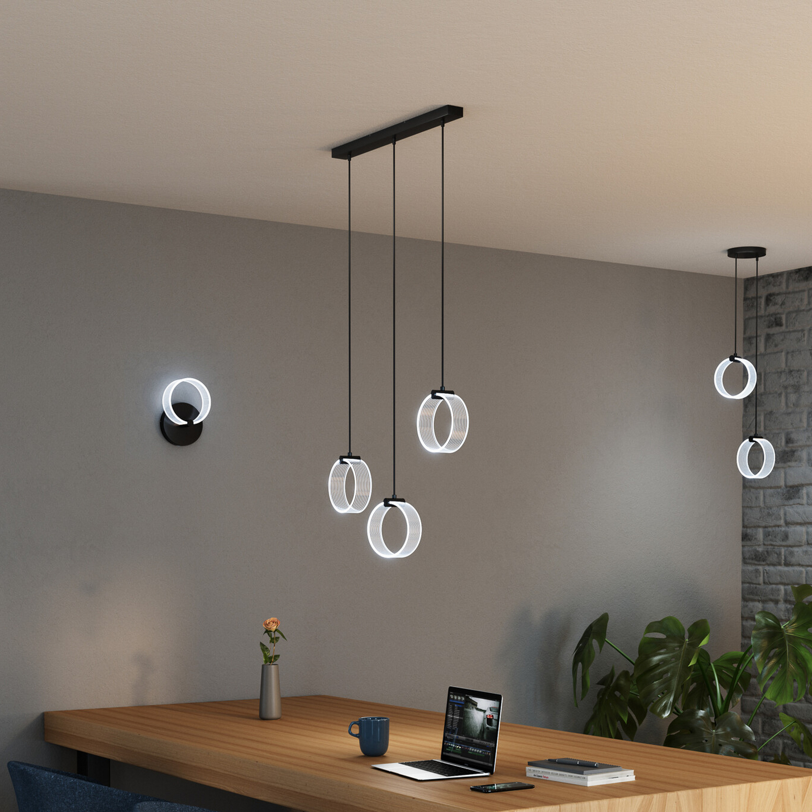 OSRAM LED-Hängelampe Decor Circle, 3-fl. lang, CCT, schwarz