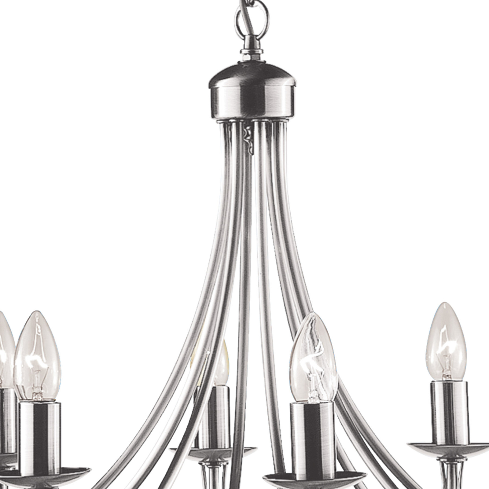 Kroonluchter Maypole satijn zilver, 8-lamps