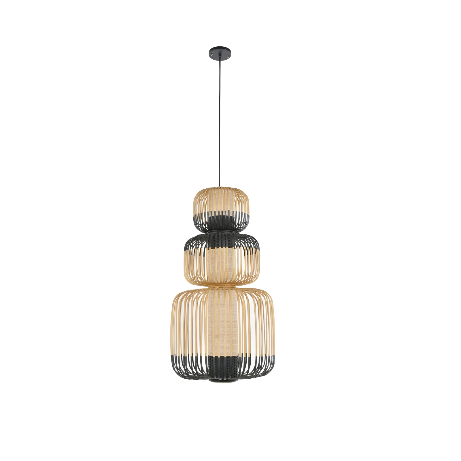 Forestier Bamboo suspension noire à 3 lampes
