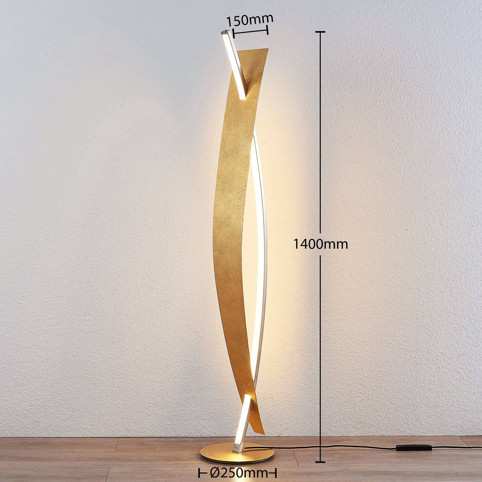 Lampa stojąca LED Lucande Marija, kolor złoty, metal, 140 cm