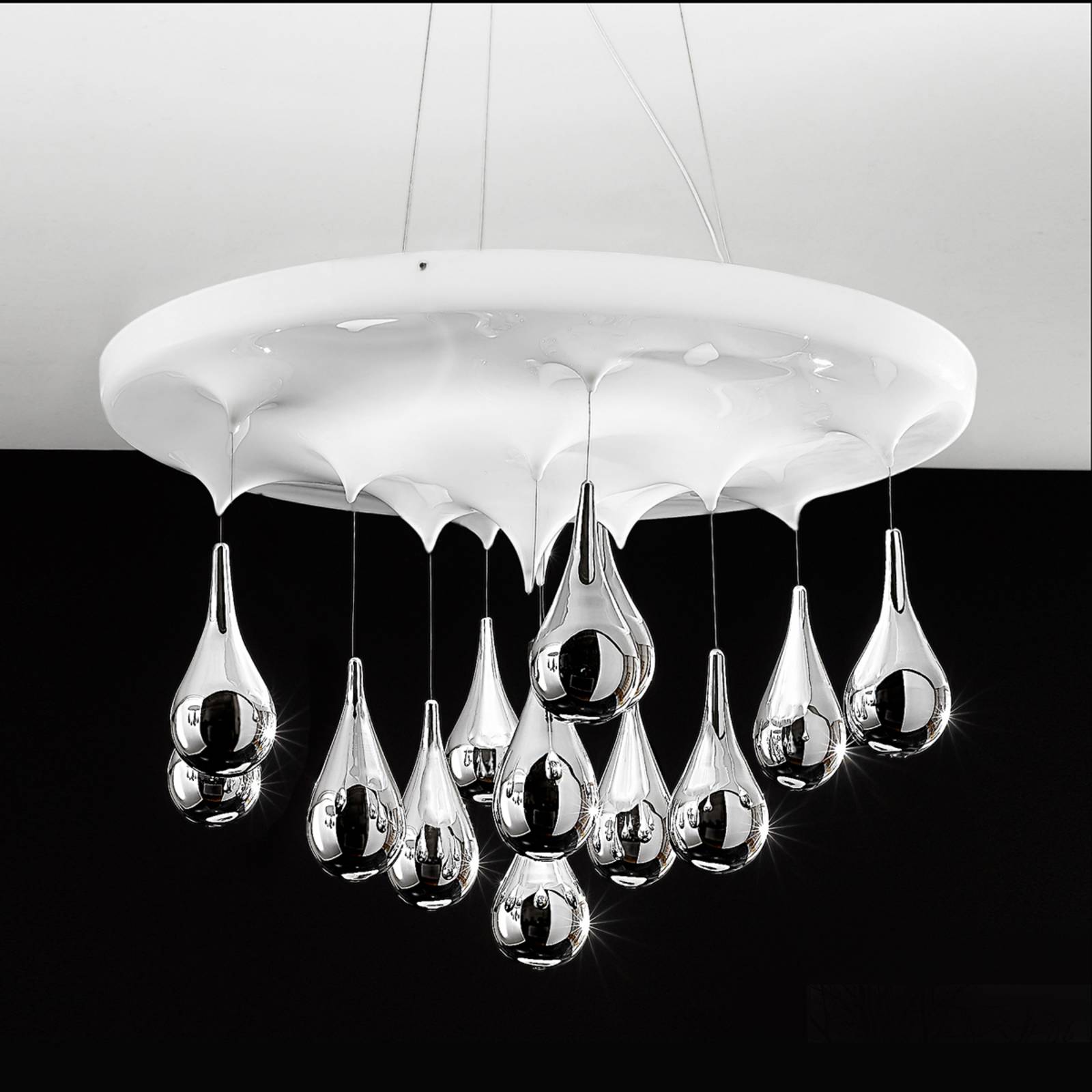 Image of Sil-Lux Suspension Pioggia, blanc, chrome, Ø 50 cm H 30 cm 