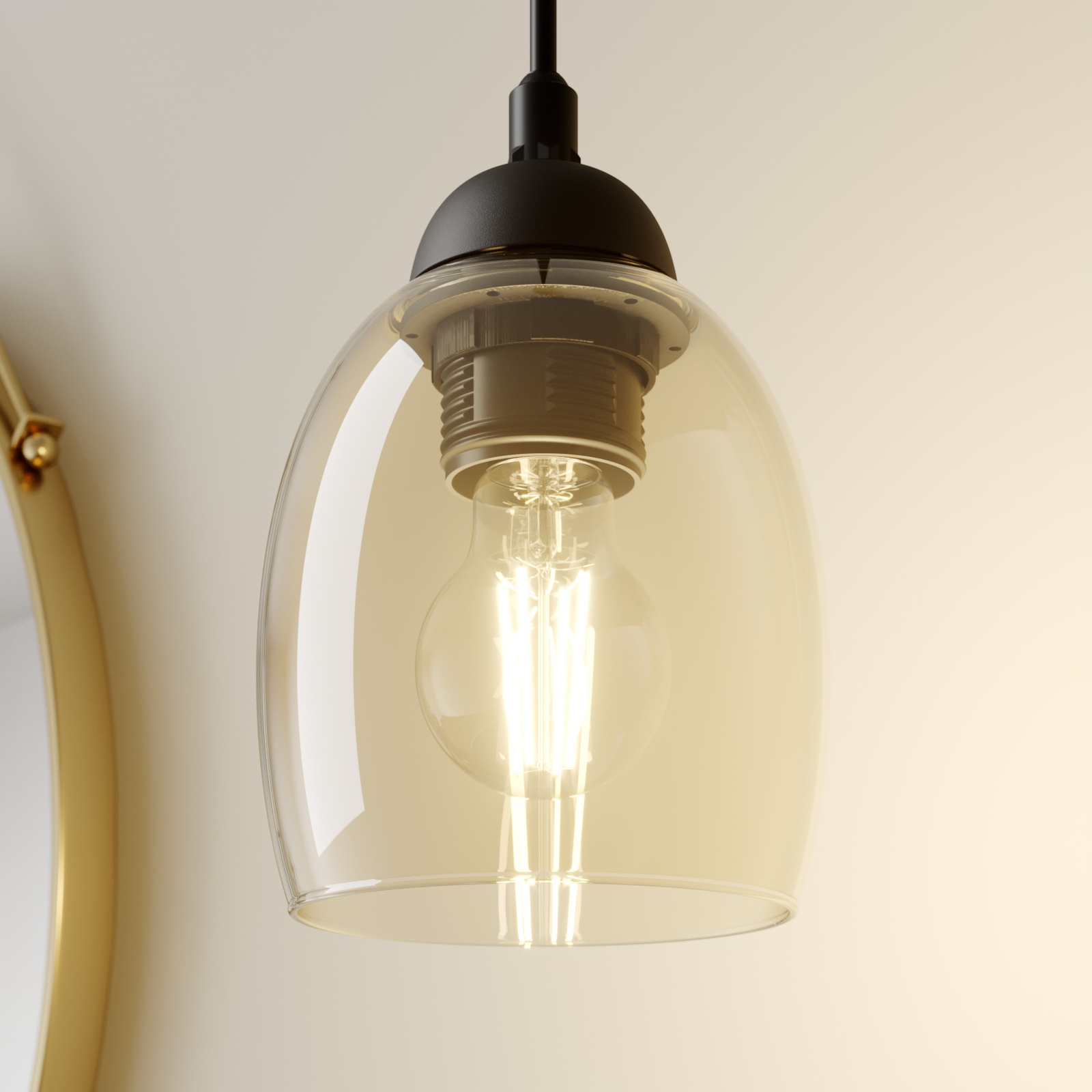 Brilliant hanging light with amber glass lampshade