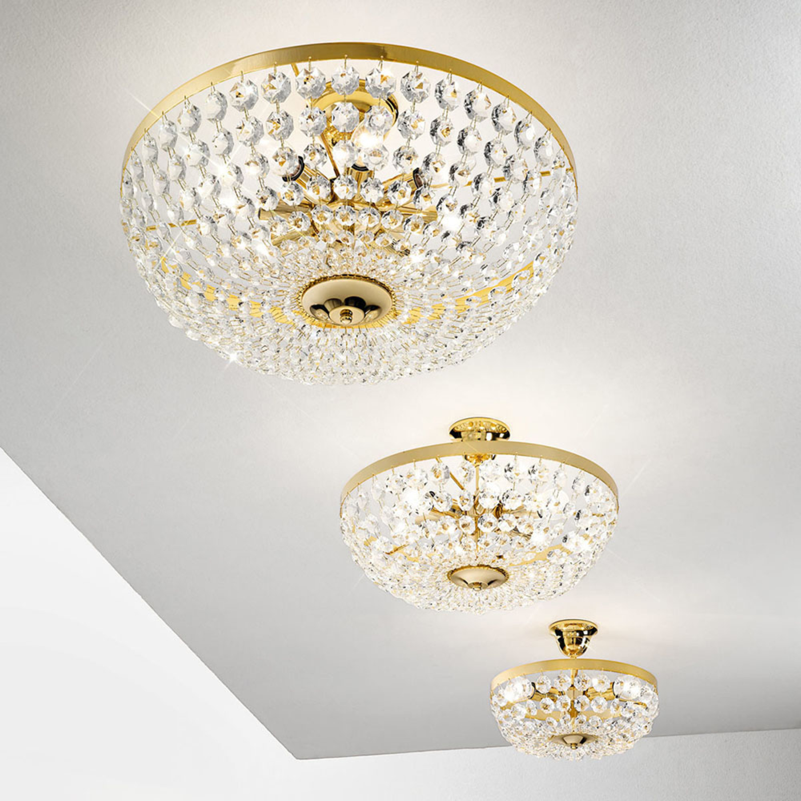 AUSTROLUX BY Kolarz Valerie ceiling light, gold, Ø 30 cm, for Living / Dining Room, metal, crystal, E14, 40 W, energy efficiency: A++, H: 24 cm