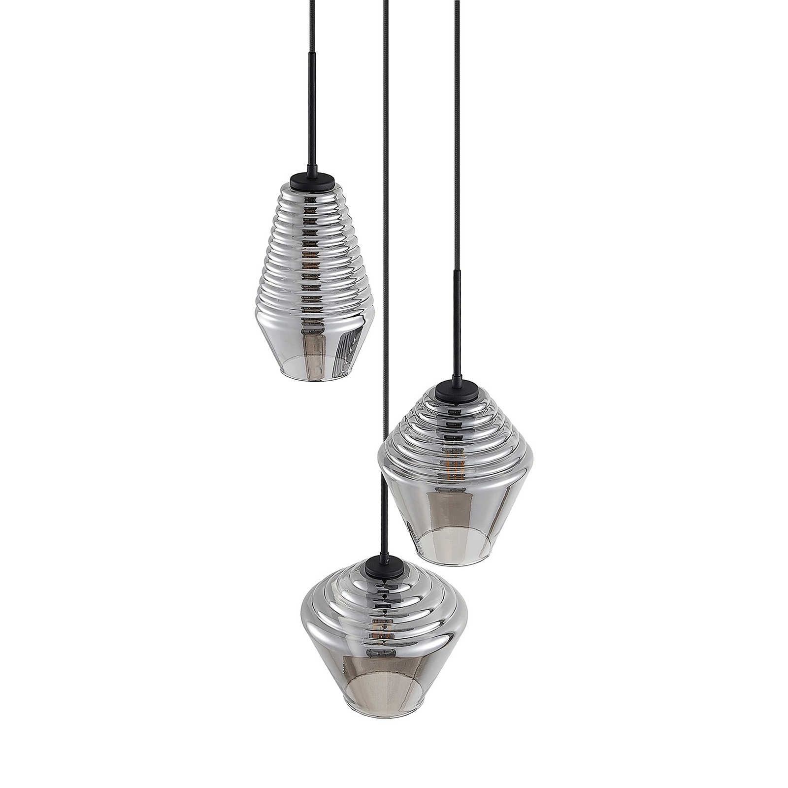 Lindby Ekkis hanglamp, 3-lamps, rond, rookgrijs