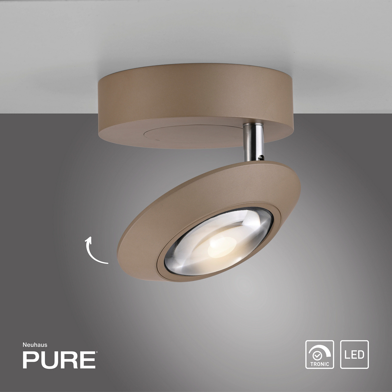 PURE LED плафон Oculis бронзов цвят, Ø 15 cm желязо/стъкло