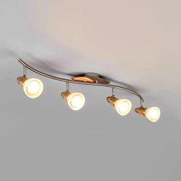 4-flammige Holz-Deckenlampe Marena, E14 LED