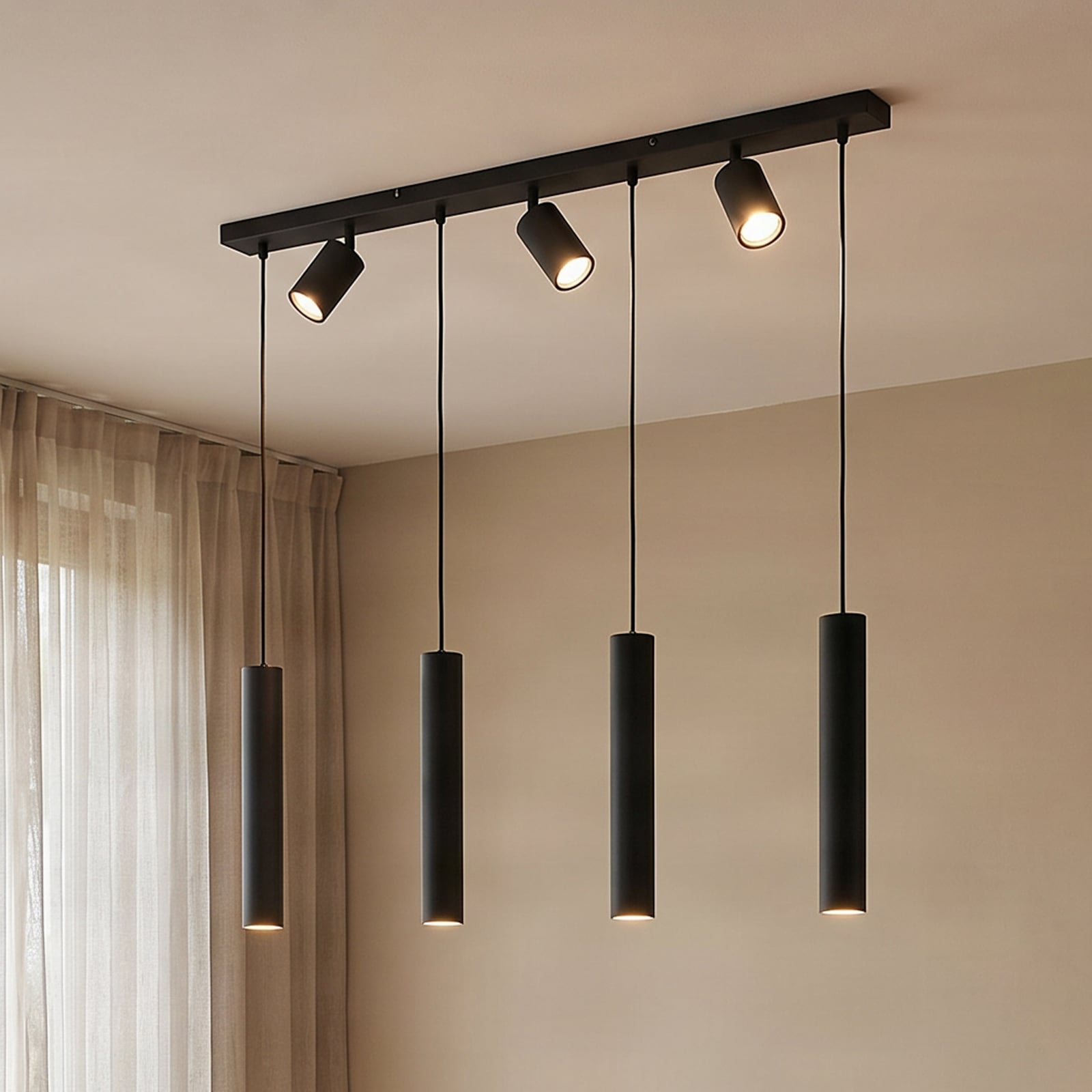 Suspension Lindby Sanad, 100 cm, à 7 lampes, noir, GU10